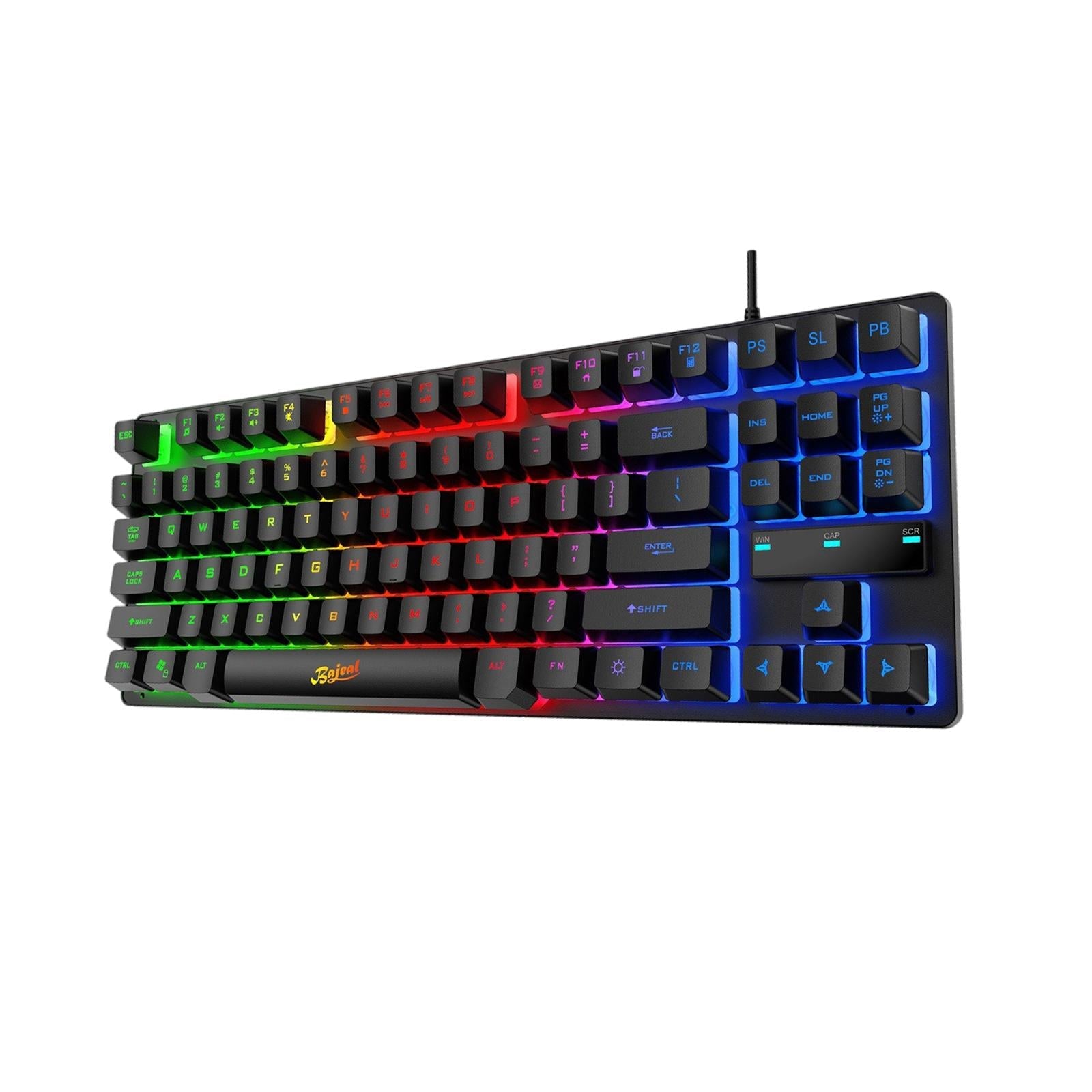 USB Gaming Keyboards 87 Keys Rainbow LED 3 Colors Backlit for PC Black