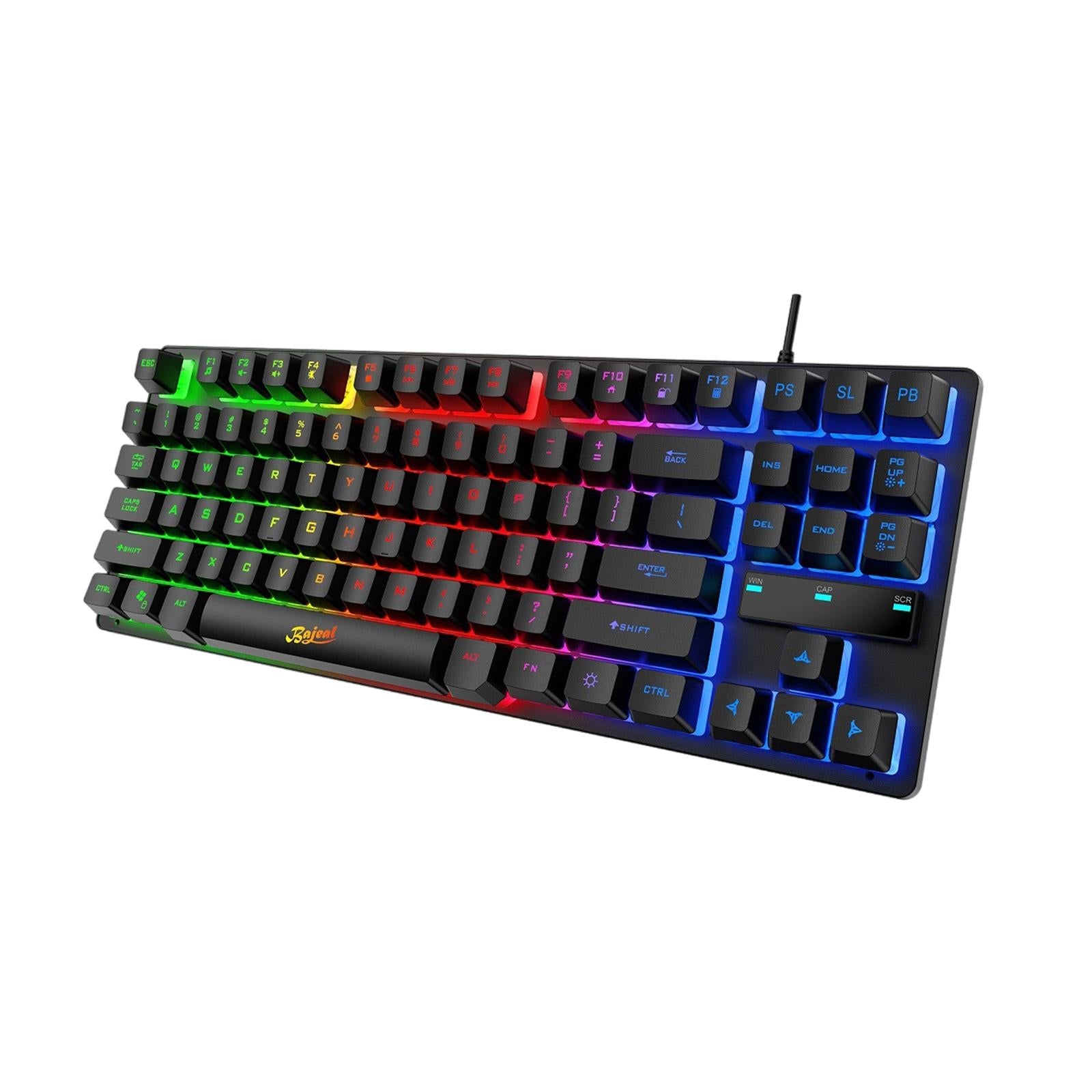 USB Gaming Keyboards 87 Keys Rainbow LED 3 Colors Backlit for PC Black