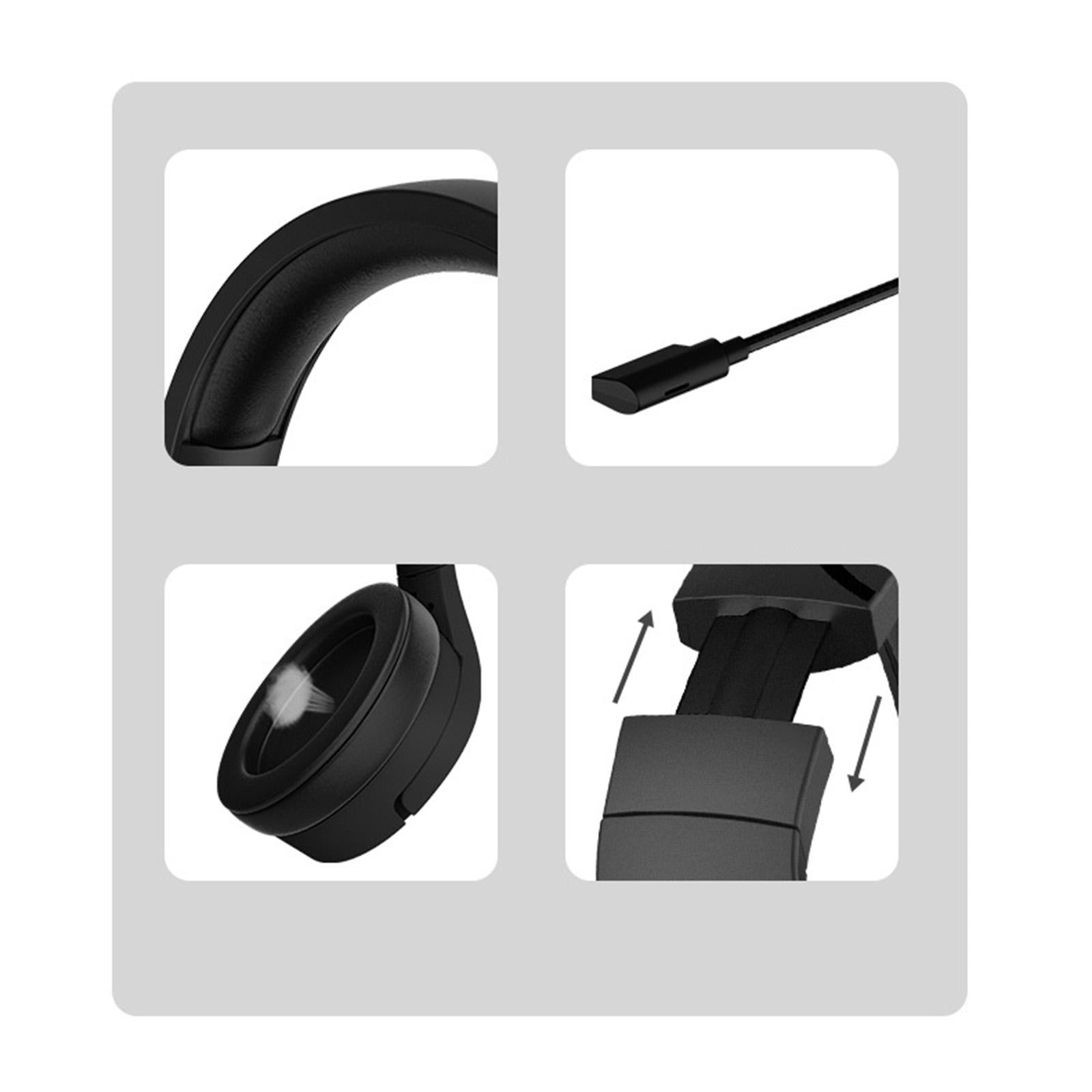 Cord Game Headset Over Ear Adjustable Headband Noise Isolation Black