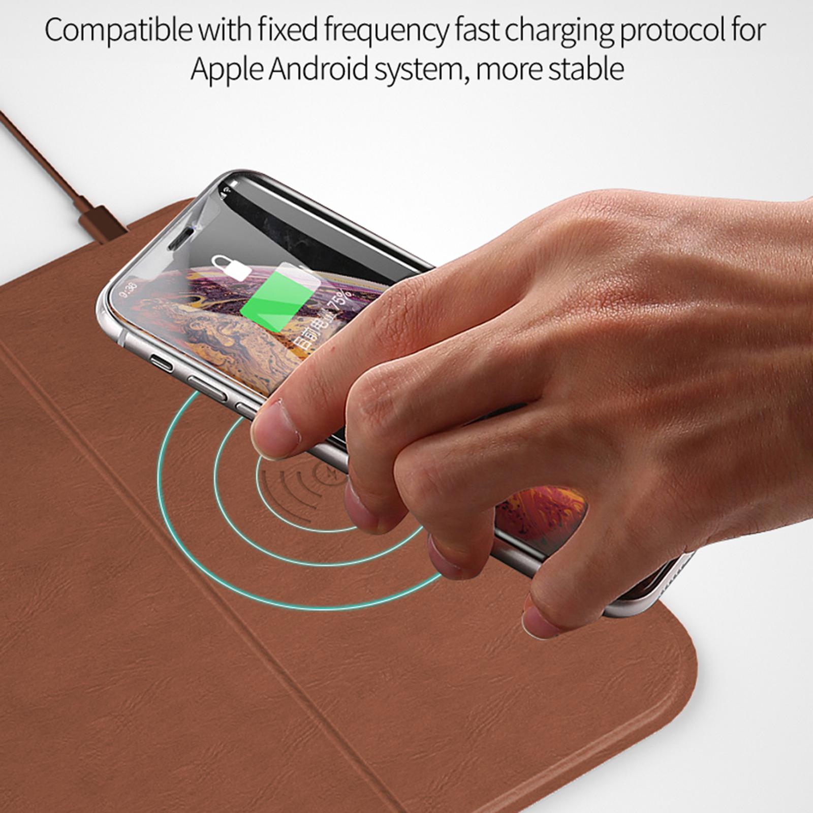 Foldable 15W Wireless Charging Mouse Pad Non-Slip for Gaming Phones Office Brown