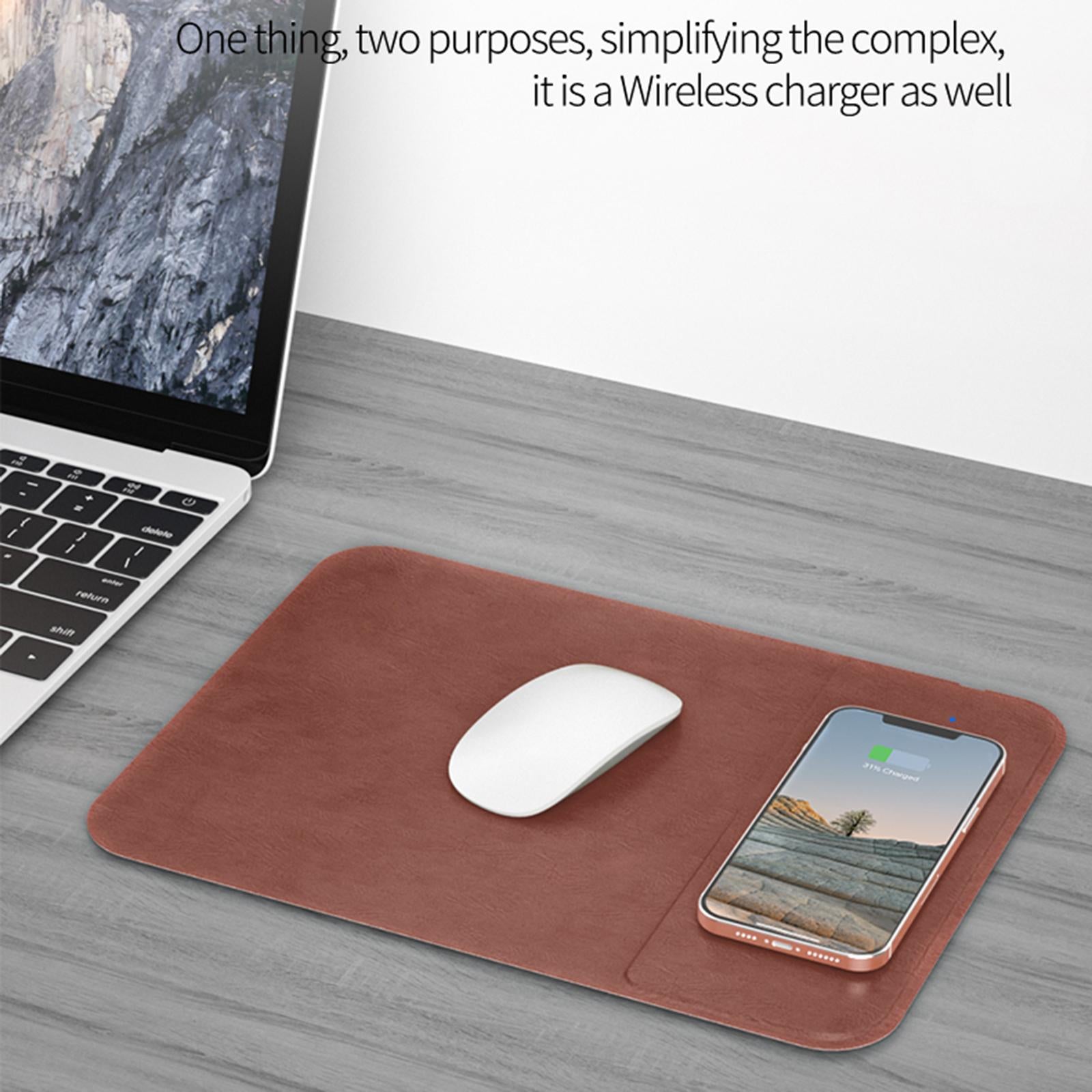 Foldable 15W Wireless Charging Mouse Pad Non-Slip for Gaming Phones Office Brown