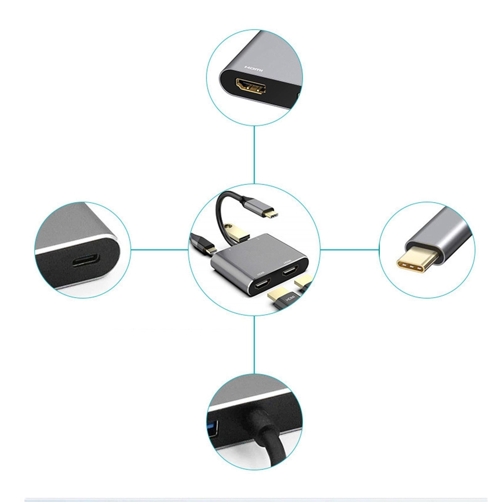 Type C 4-in-1 Charging Port USB 3.0 with USB-C PD VGA 4K for Huawei P30 Dock