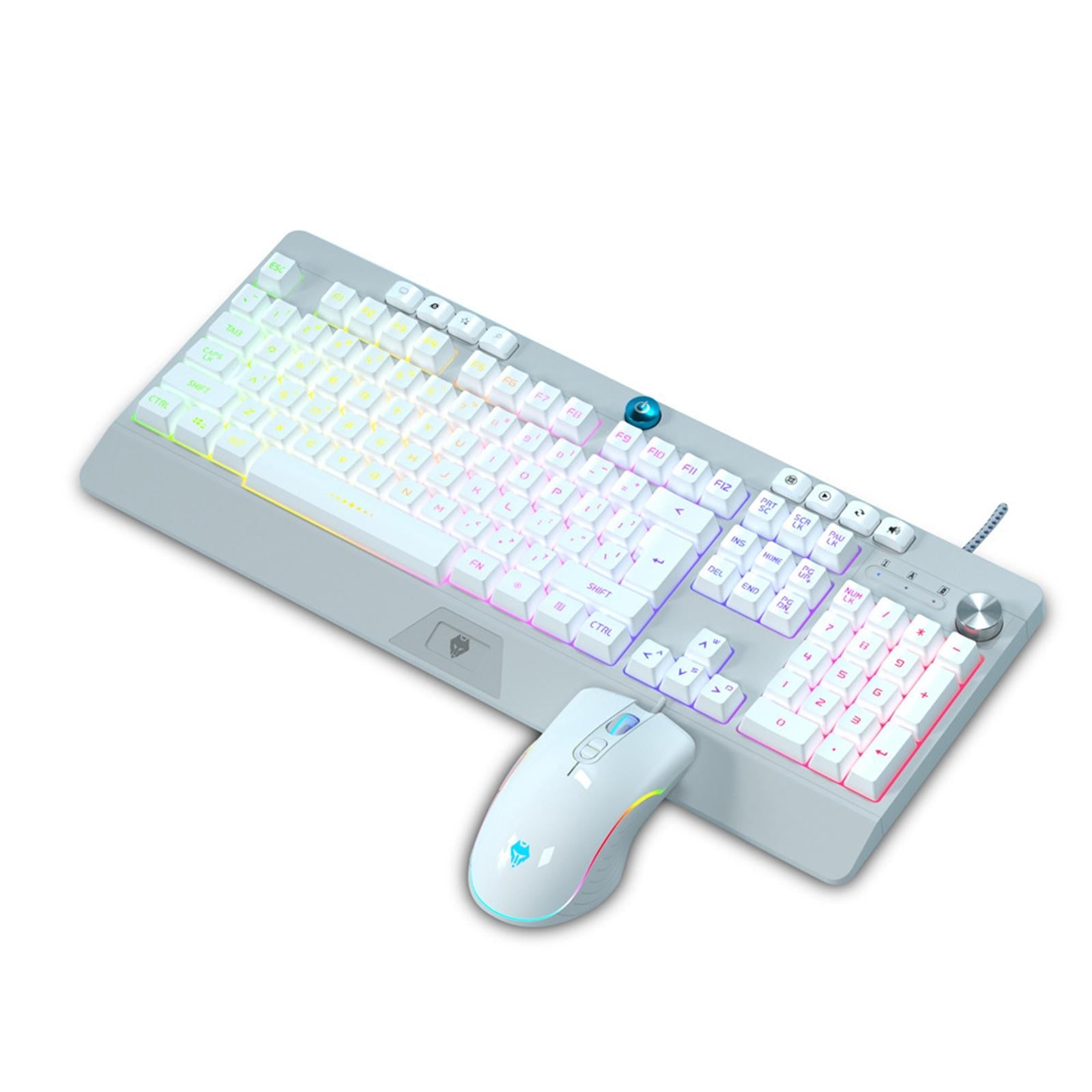 Gaming Keyboard and Mouse Set Standard Adjustable for Gamer Desktop White