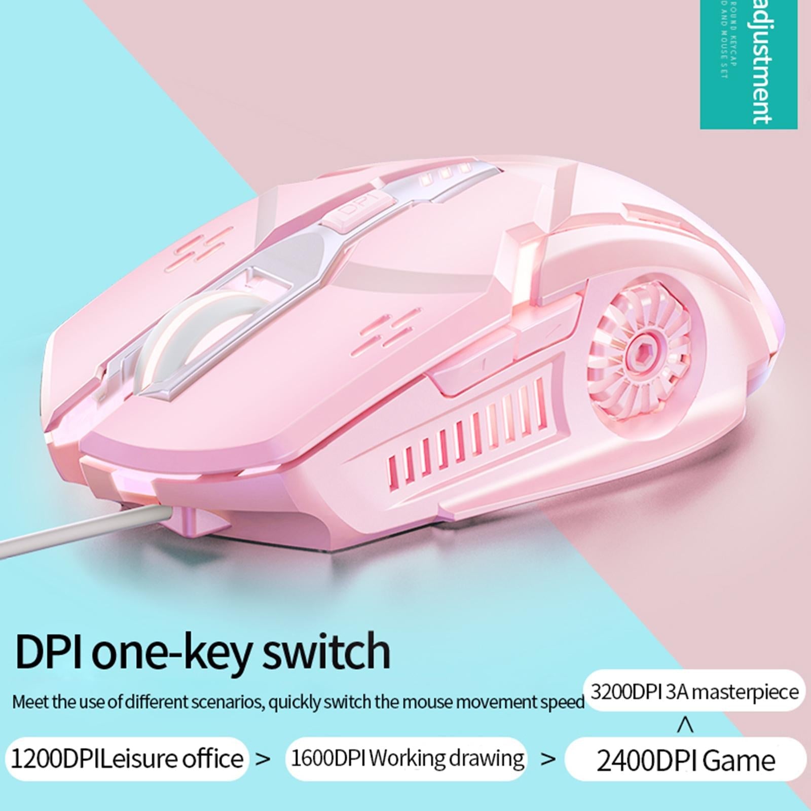 V8 Round Keycaps Gaming Wired Keyboard Mouse for PC Desktop Pink