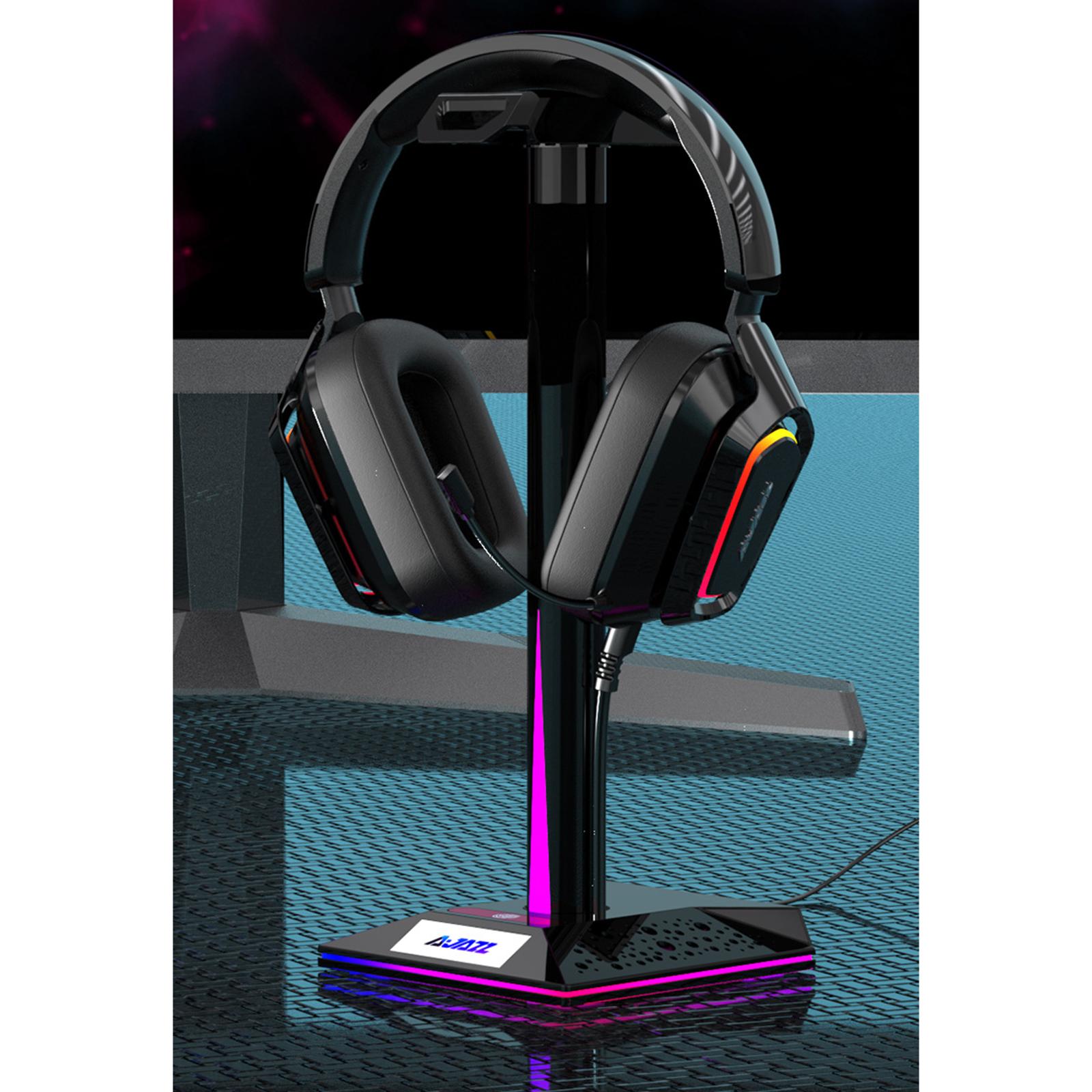 RGB Headphone Stand 2 USB Ports 3.5mm AUX Bse for PC Gaming Headset Black