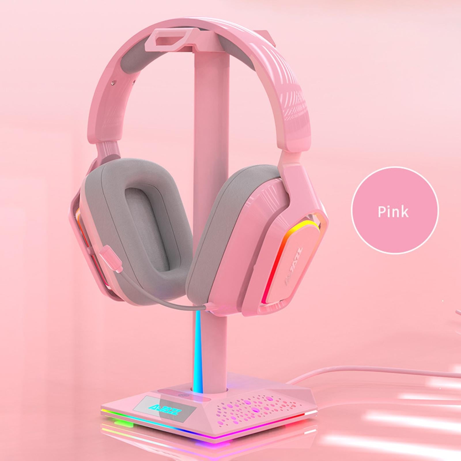 RGB Headphone Stand 2 USB Ports 3.5mm AUX Bse for PC Gaming Headset Pink