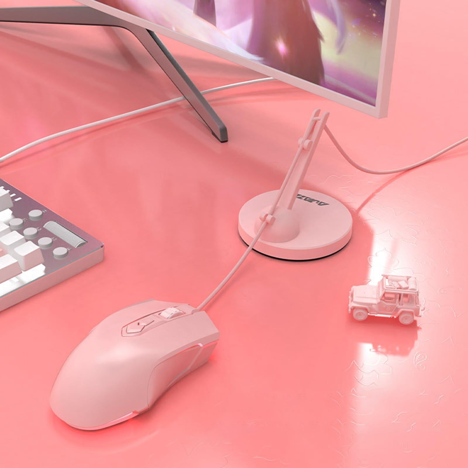 Mouse Cable Holder Weighted Base Space Saving Holder for Games Mice PC Pink