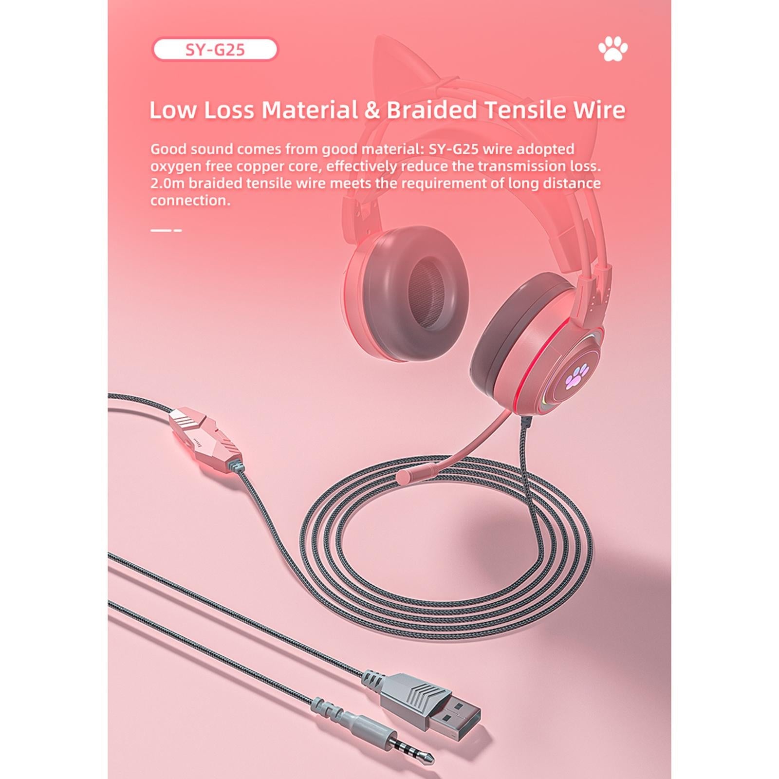 Wired Gaming Headset Sy-G25 with Mic USB for PC for Android iOS for VR Pink