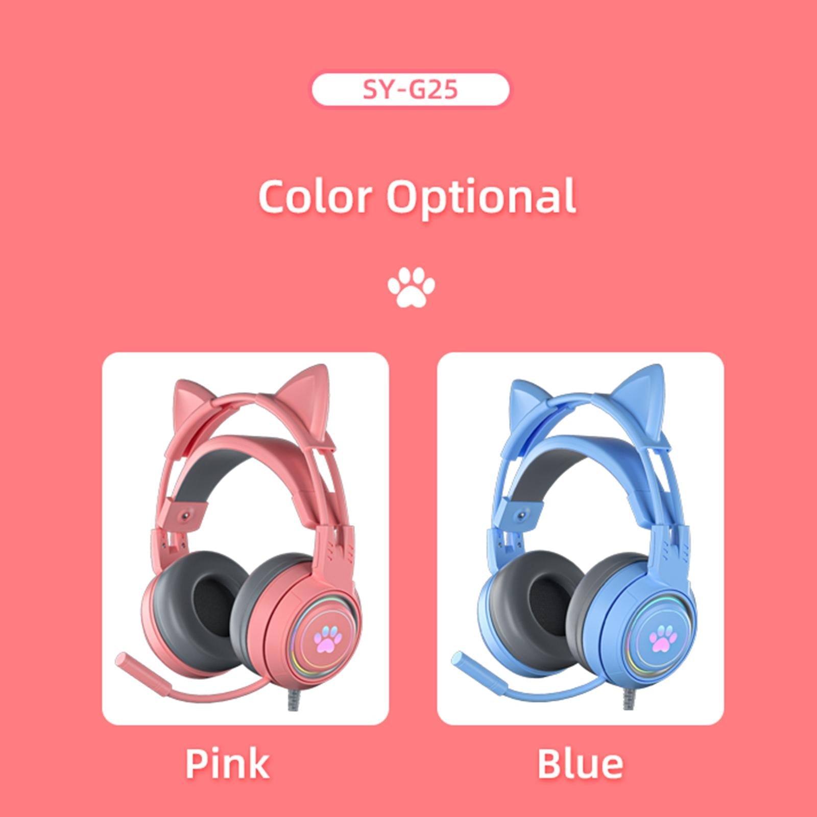 Wired Gaming Headset Sy-G25 with Mic USB for PC for Android iOS for VR Pink