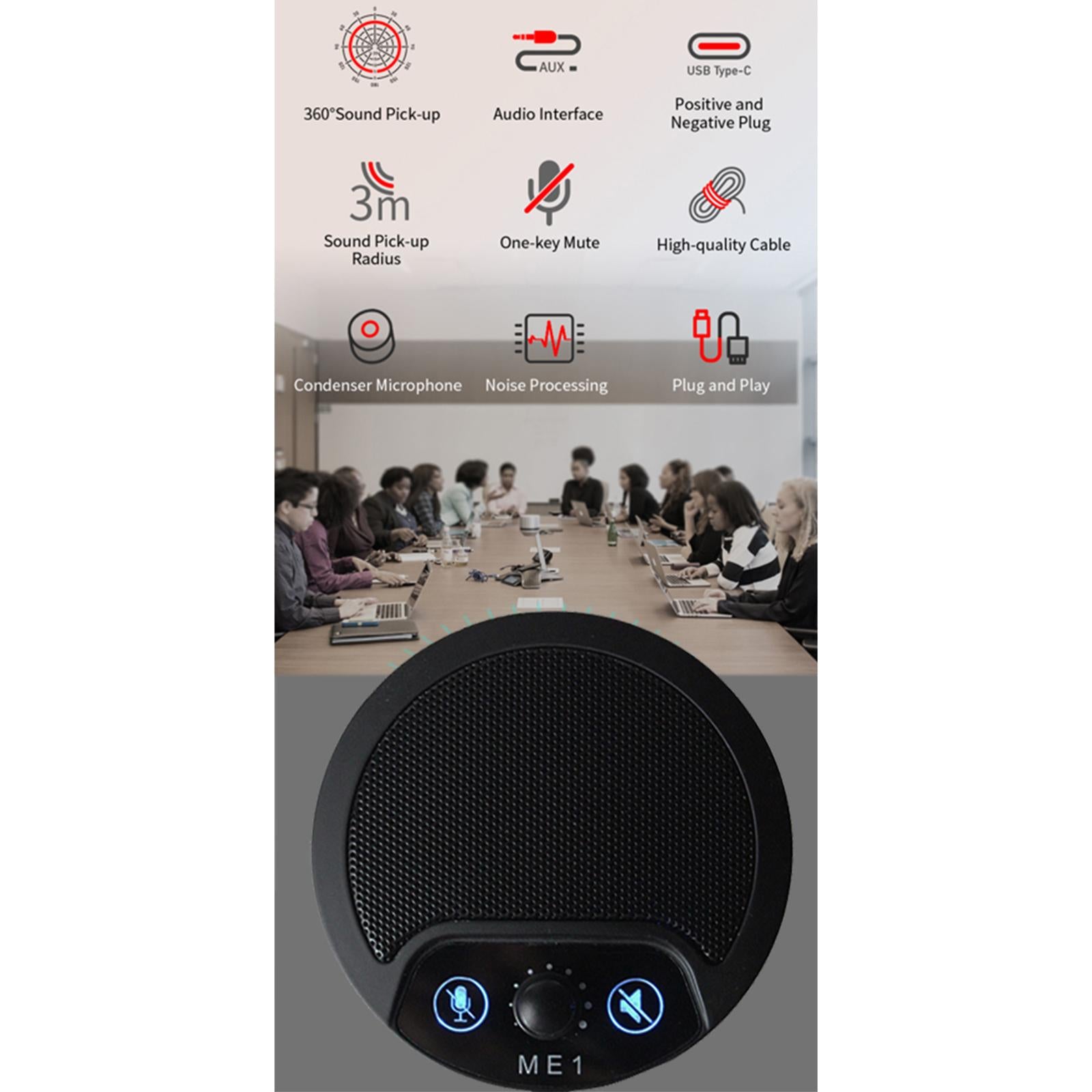 Microphone Built-In Speaker Plug Play for Video Conference Interviews Tablet