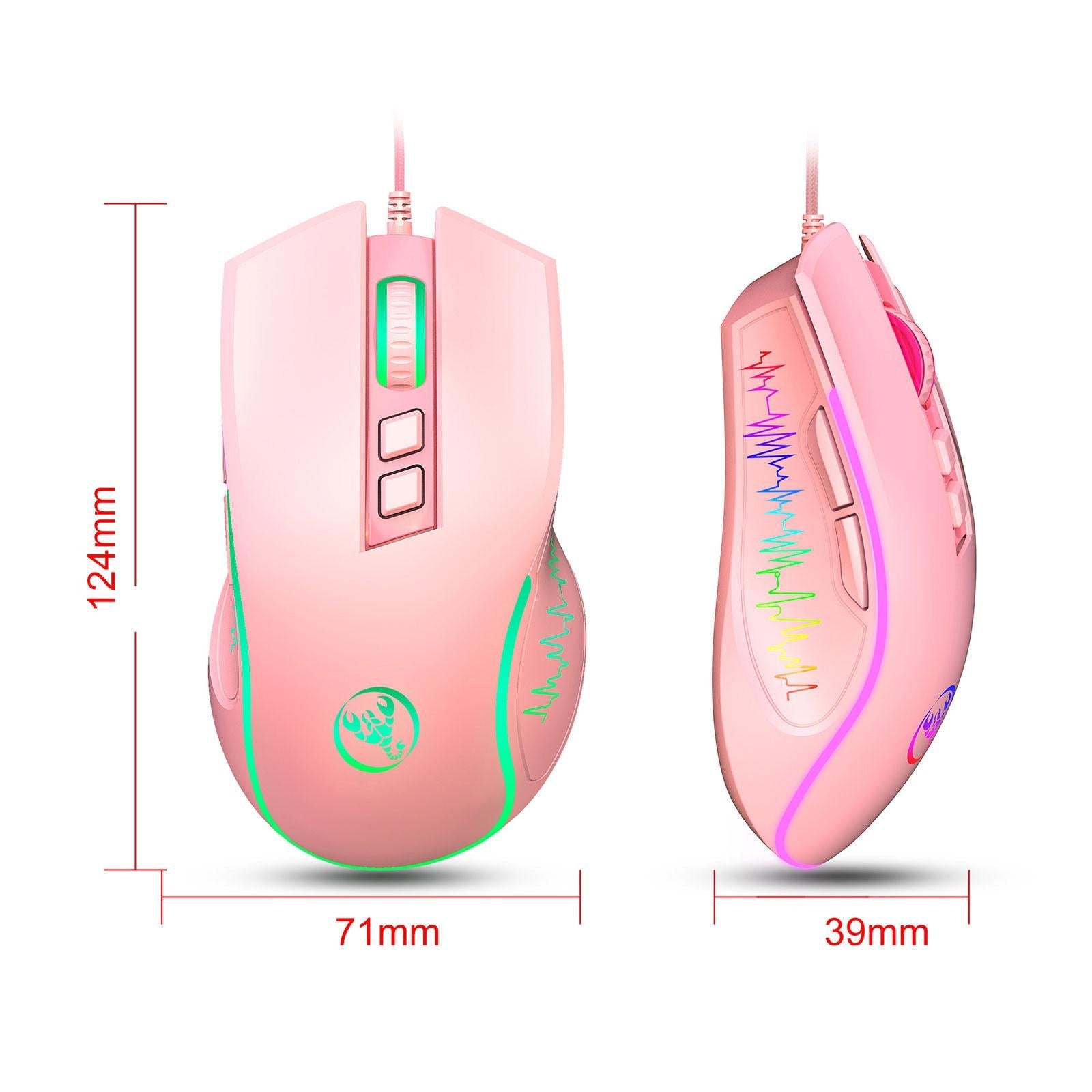 Computer Wired USB Mouse Gaming Mouse 7 Colors LED Backlight for Game Lover pink