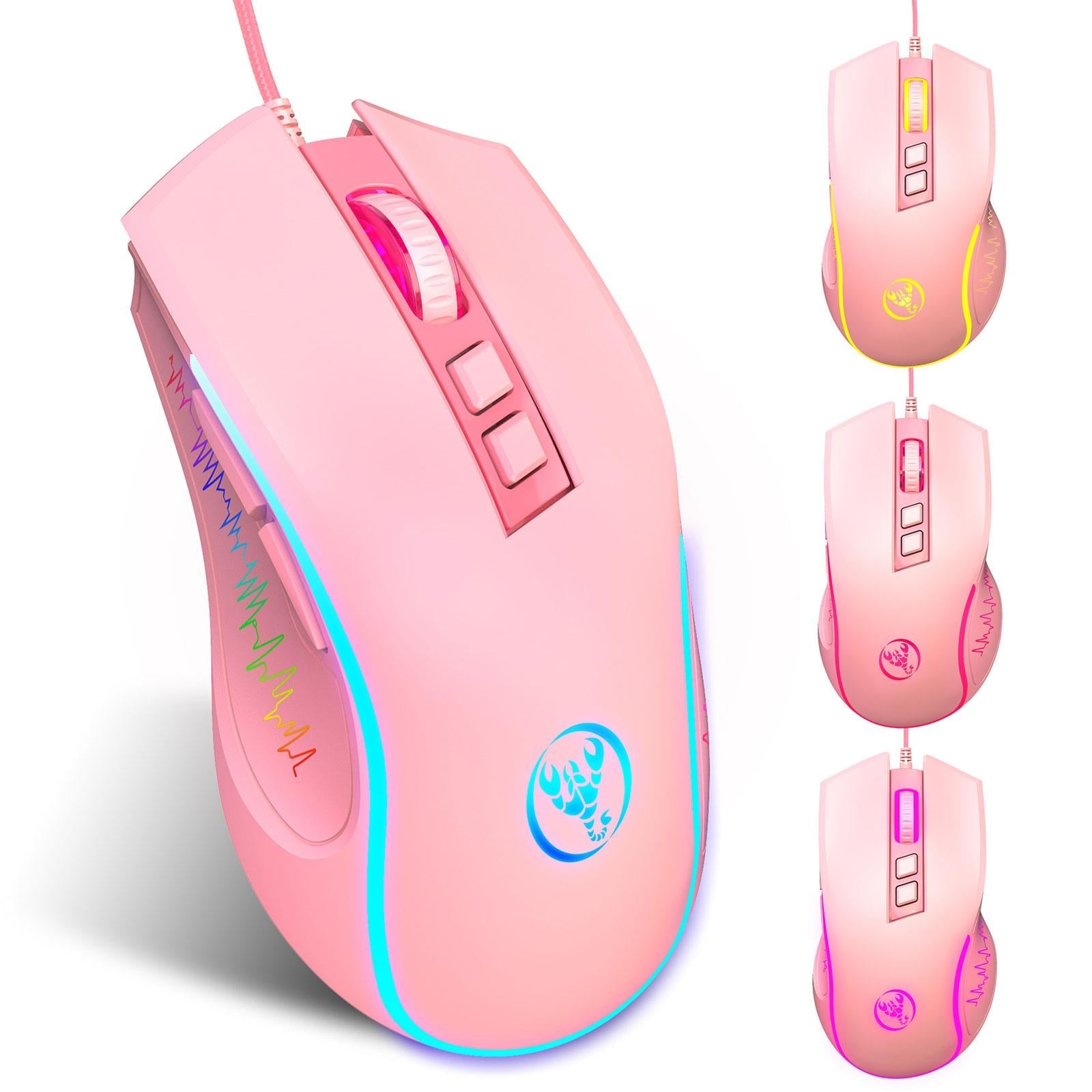 Computer Wired USB Mouse Gaming Mouse 7 Colors LED Backlight for Game Lover pink