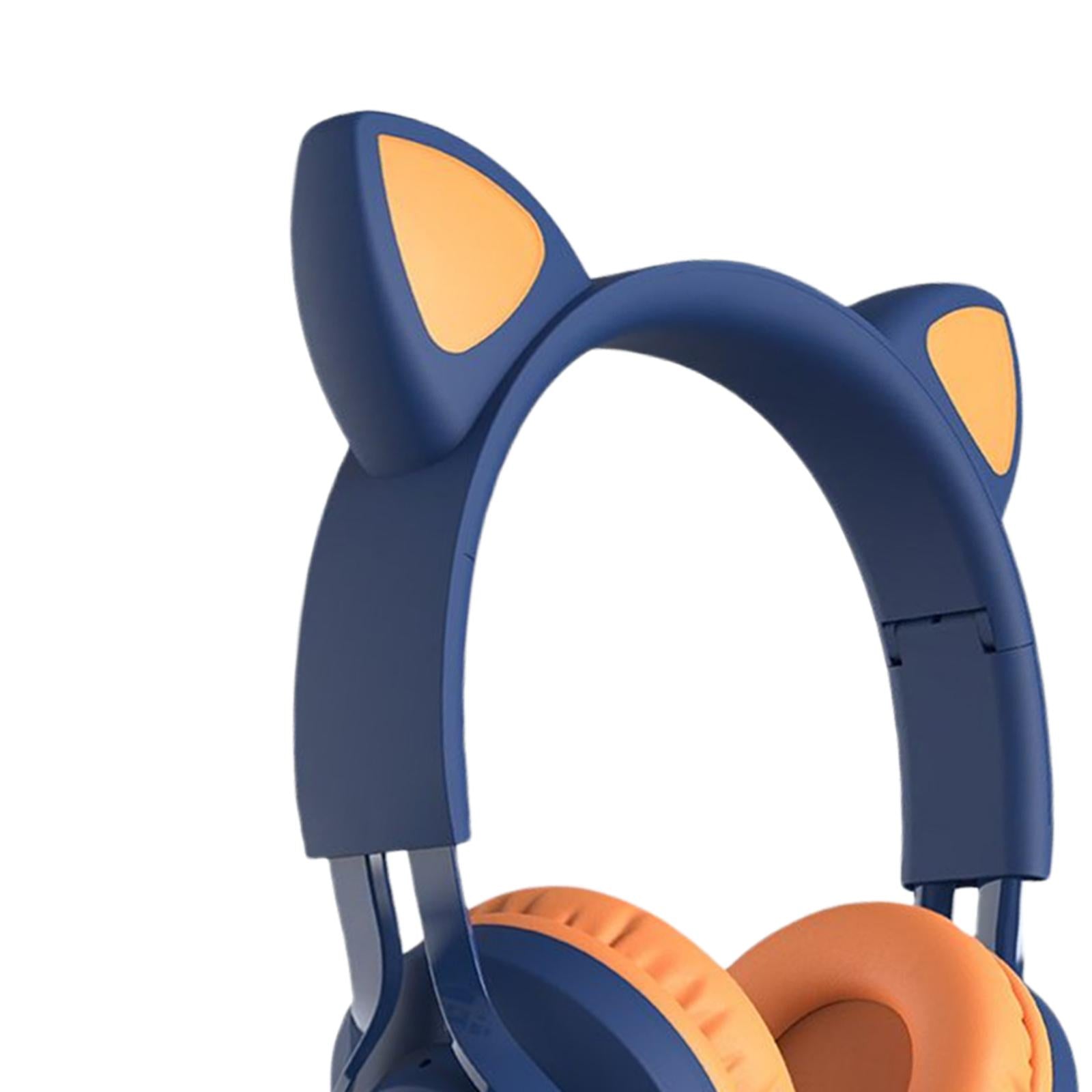 Cat Ear Kids Wired Headphone Earmuffs Adjustable Headband for Children Adult blue