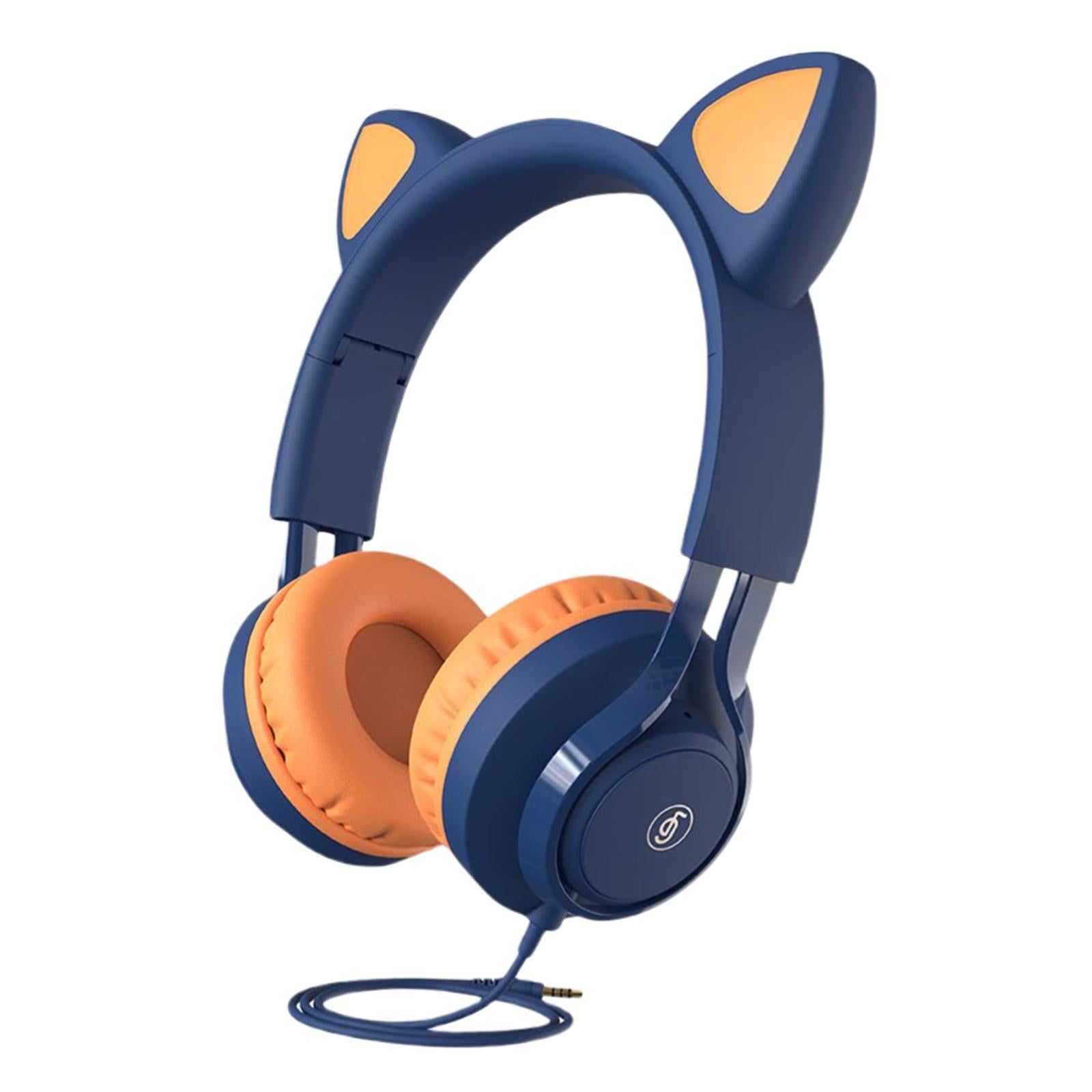 Cat Ear Kids Wired Headphone Earmuffs Adjustable Headband for Children Adult blue