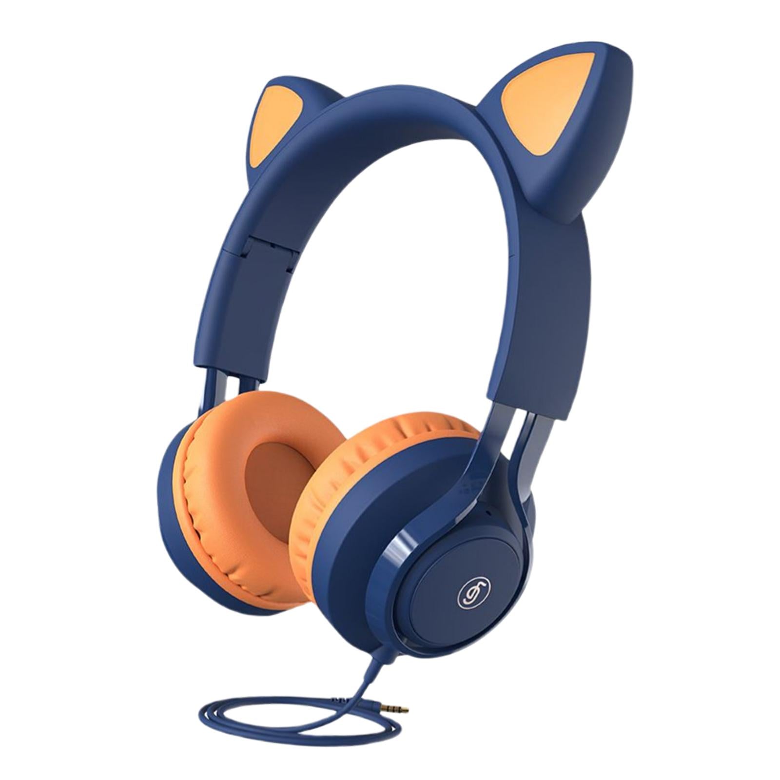 Cat Ear Kids Wired Headphone Earmuffs Adjustable Headband for Children Adult blue