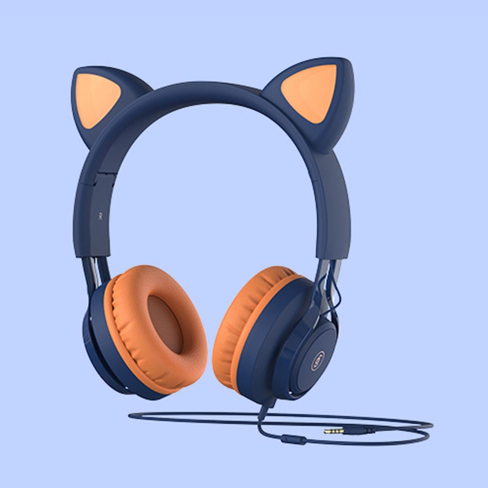 Cat Ear Kids Wired Headphone Earmuffs Adjustable Headband for Children Adult blue