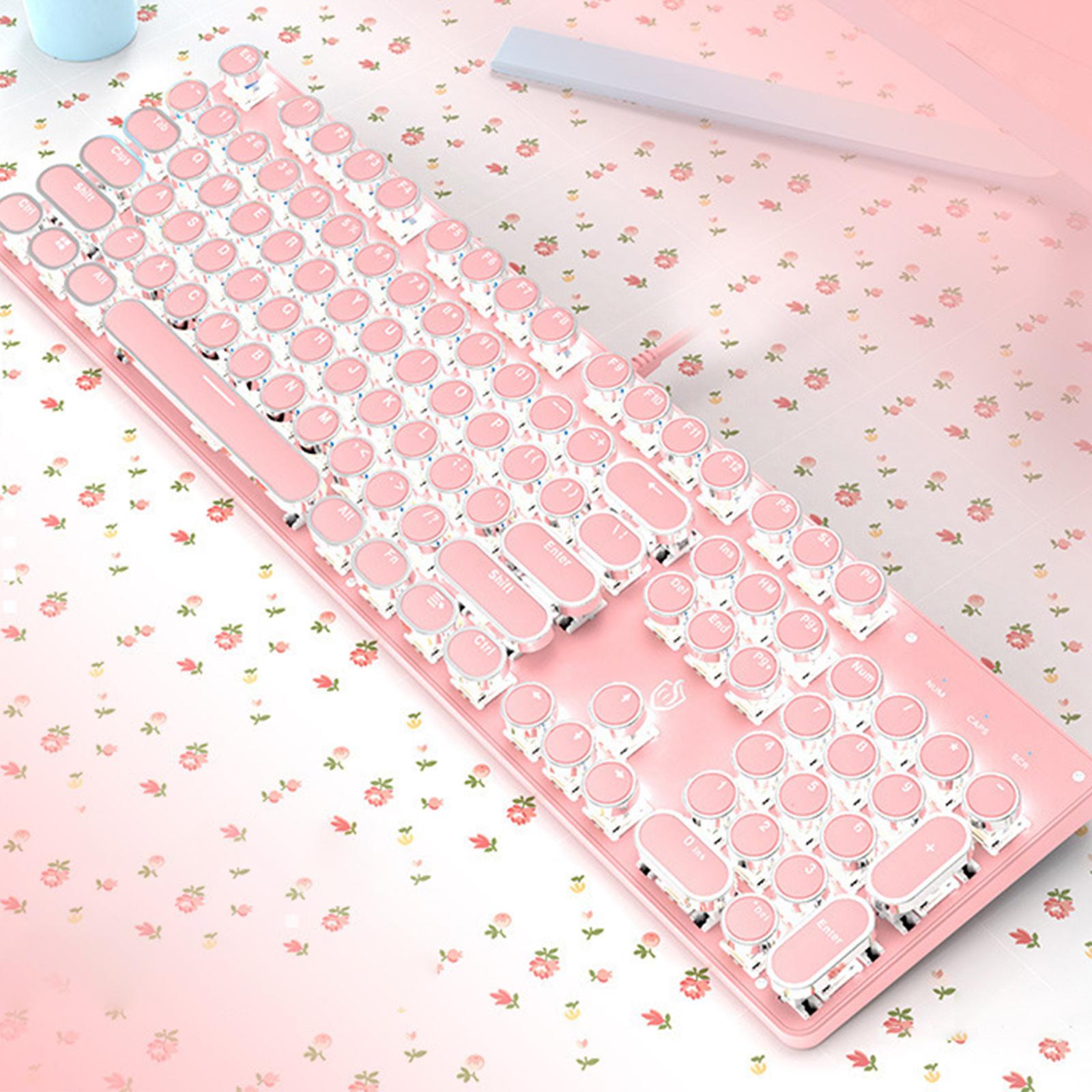 Wired Gaming Keyboard Ergonomic Pink Keyboard for Computer Gamer Round