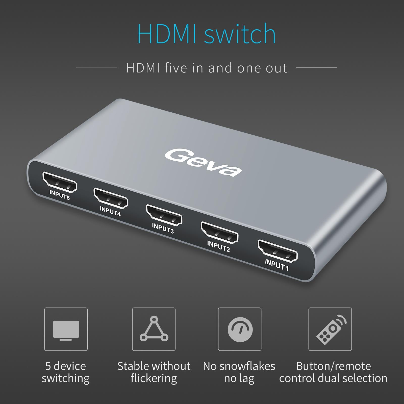 HDMI Switch 4K@60Hz HDMI Switcher for DTS/Dolby-Turehd/Lpcm7.1/Dolbyac3/DSD