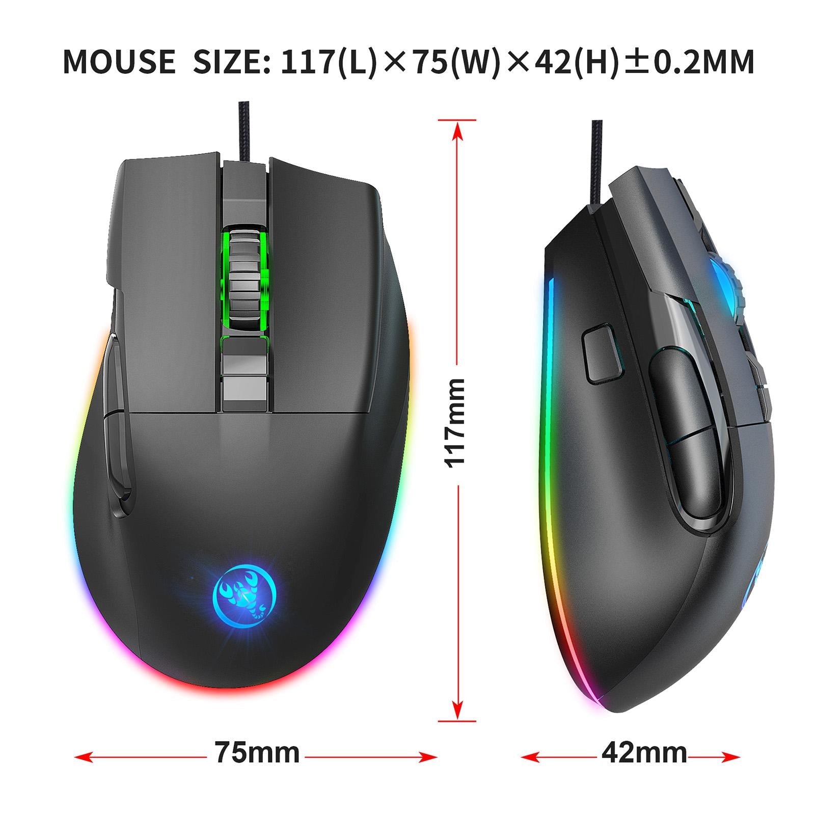 Wired Gaming Mouse Ergonomic 13 Backlits with Side Buttons Black Gamer PC