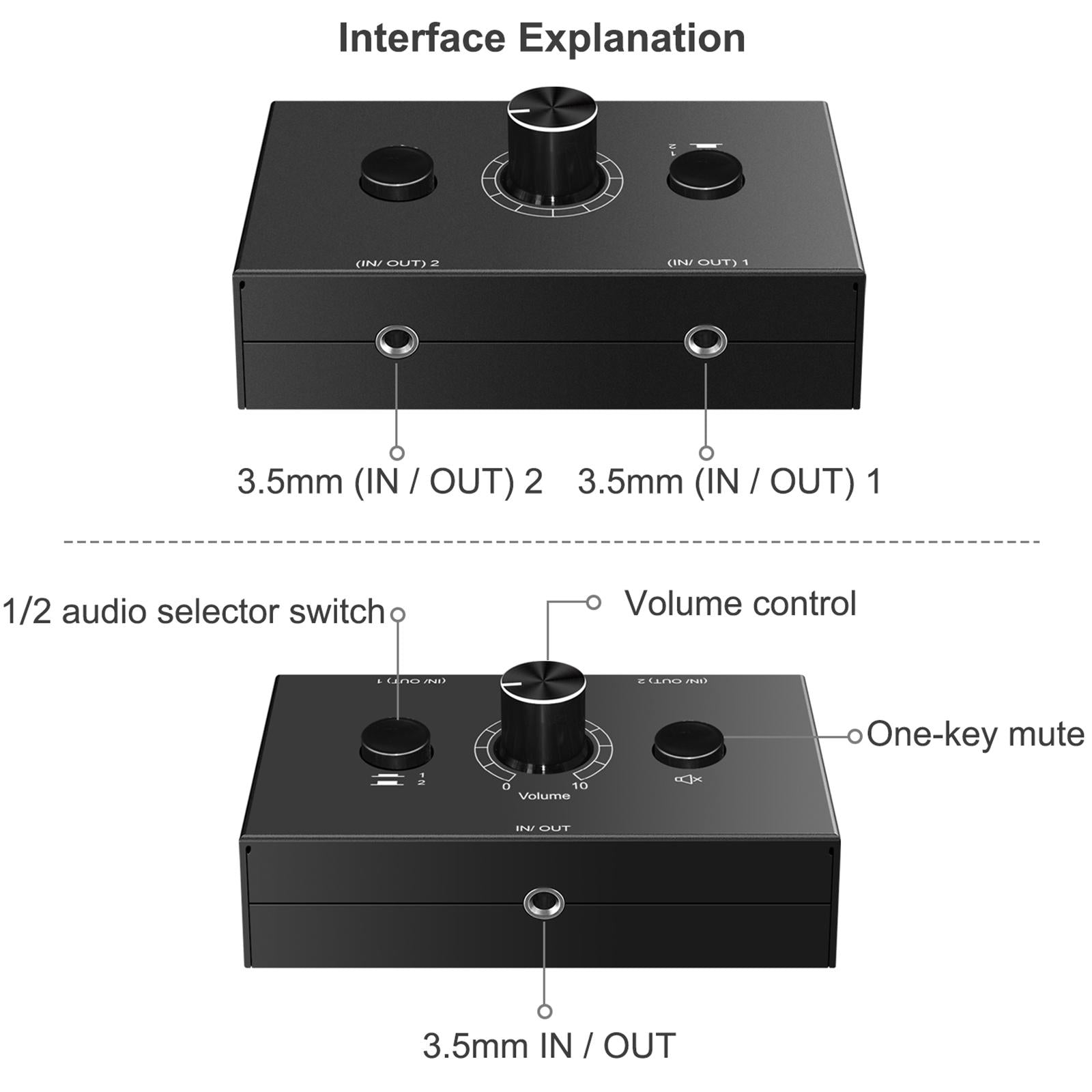 3.5mm Stereo Audio Switcher 1 Input 2Output 2 Input 1 Output for Vcr VHS