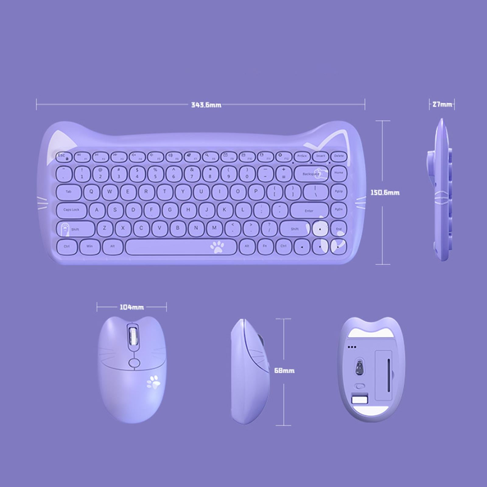 Wireless Keyboard and Mouse Set 84 Keys Silent Mouse for Notebook Purple