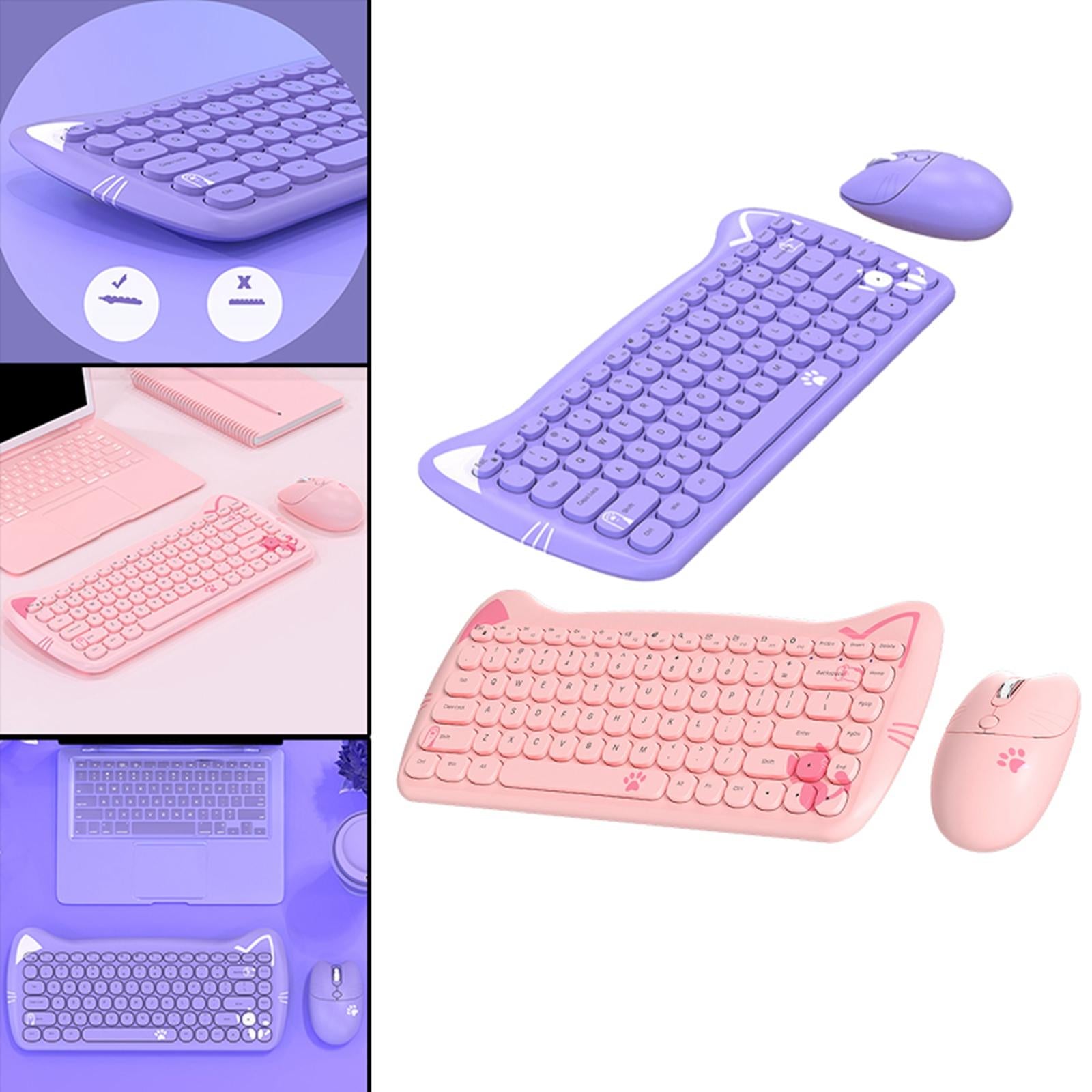 Wireless Keyboard and Mouse Set 84 Keys Silent Mouse for Notebook Purple