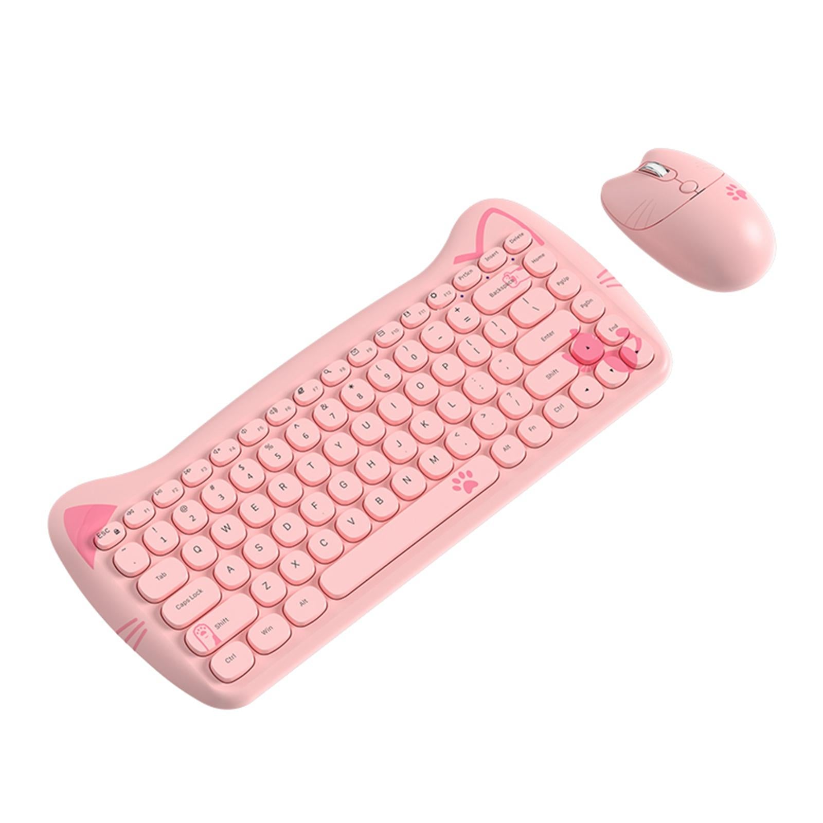 Wireless Keyboard and Mouse Set 84 Keys Silent Mouse for Notebook Pink