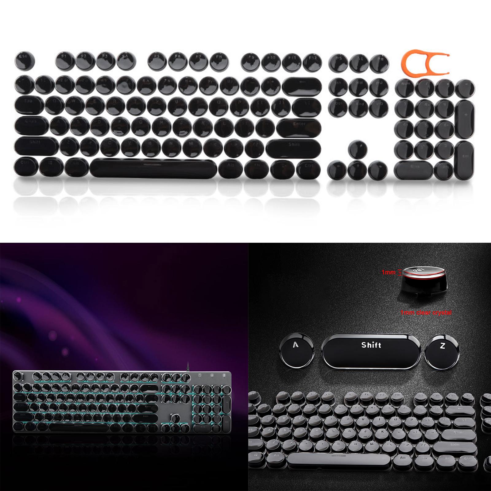 104Pcs Typewriter Keycaps Backlit Round Retro Style for Computer Black