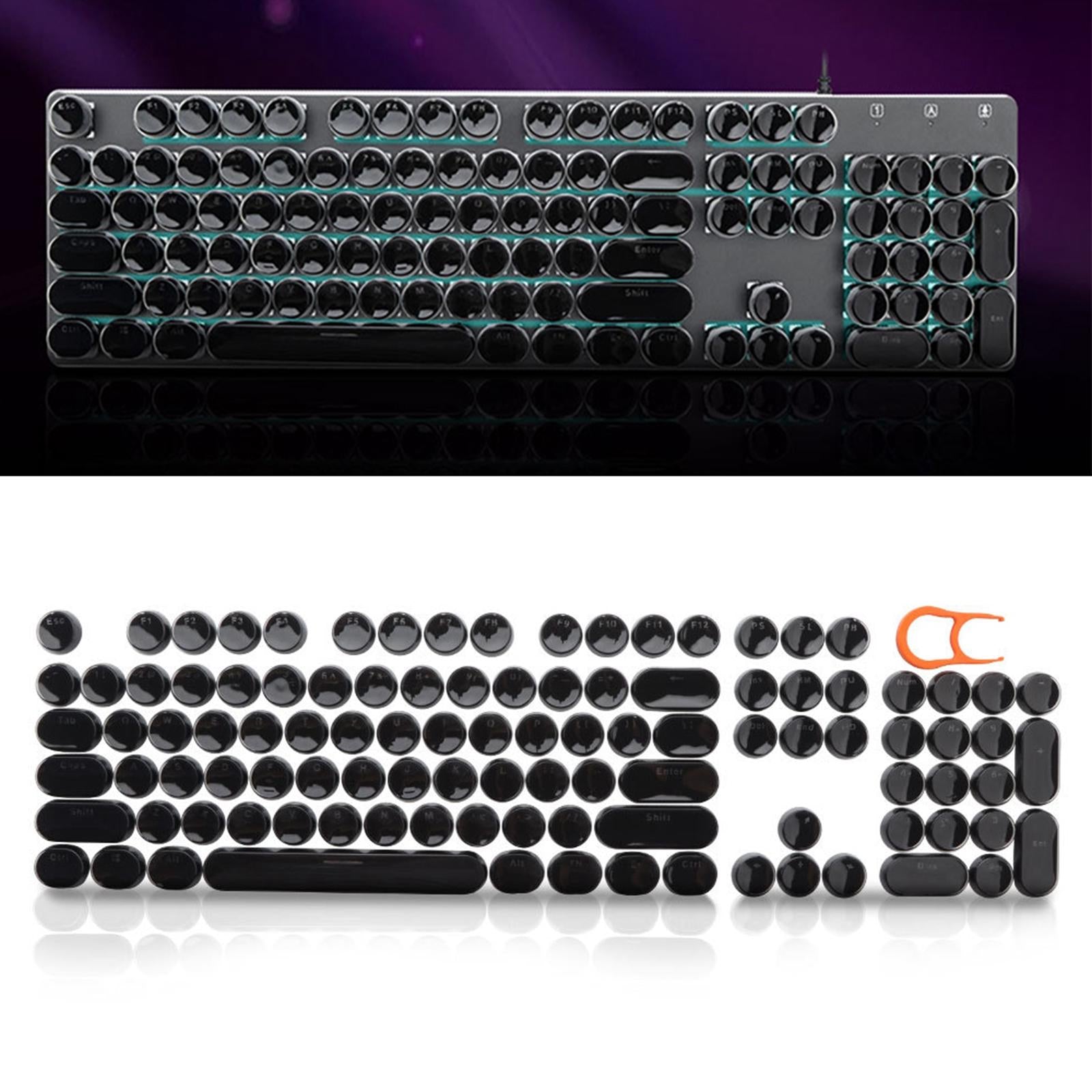 104Pcs Typewriter Keycaps Backlit Round Retro Style for Computer Black