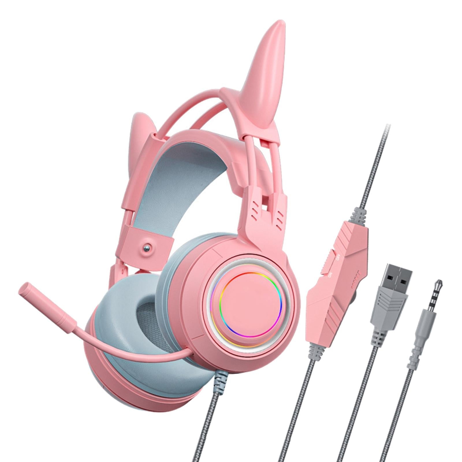 Gaming Headset with Microphone Comfortable 3.5mm Durable Laptop Pink