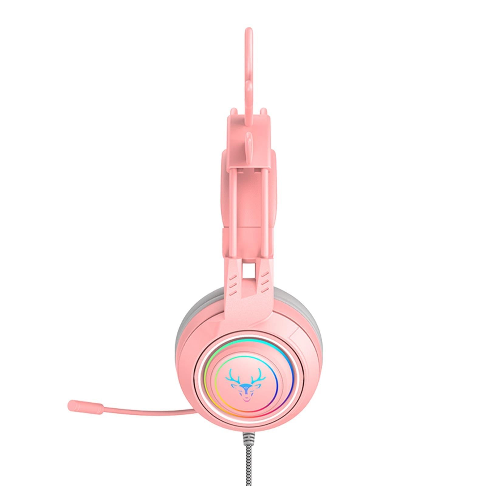 Wired Gaming Headset with Microphone 3.5mm USB Lightweight for Tablet Laptop Pink