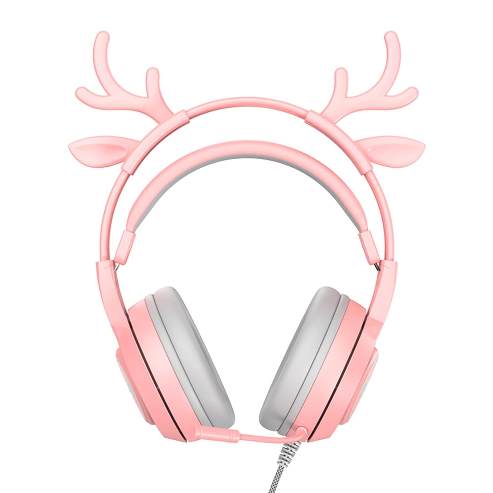 Wired Gaming Headset with Microphone 3.5mm USB Lightweight for Tablet Laptop Pink