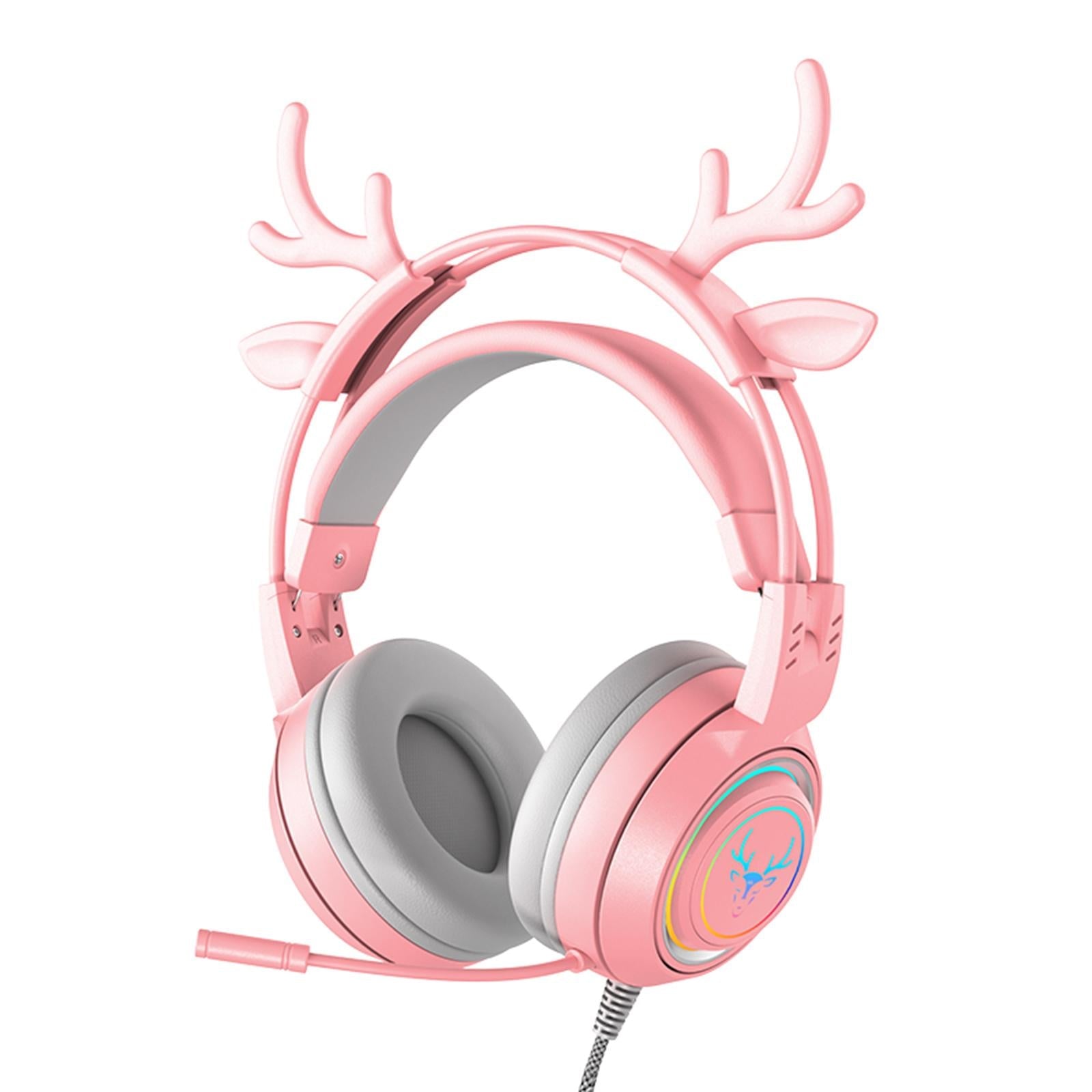 Wired Gaming Headset with Microphone 3.5mm USB Lightweight for Tablet Laptop Pink