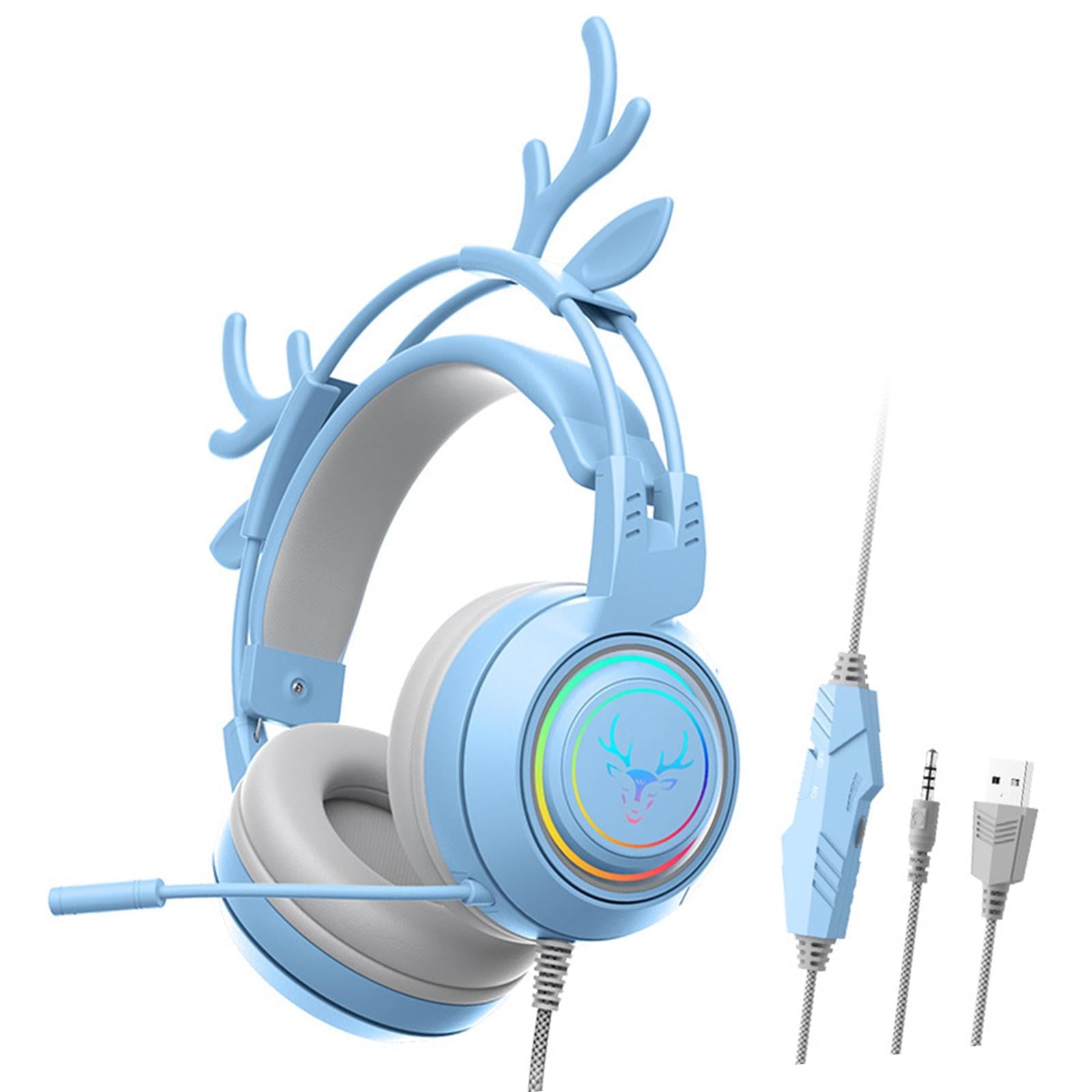 Wired Gaming Headset with Microphone 3.5mm USB Lightweight for Tablet Laptop Blue