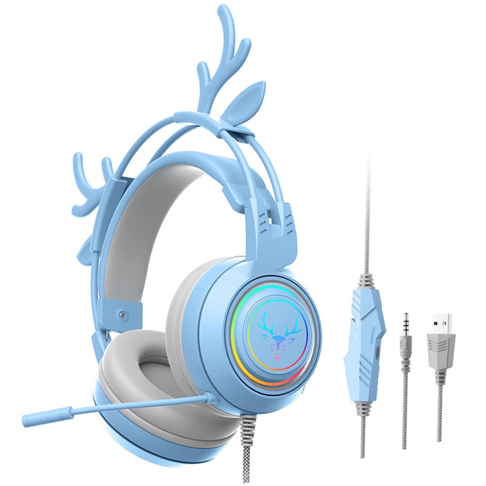 Wired Gaming Headset with Microphone 3.5mm USB Lightweight for Tablet Laptop Blue