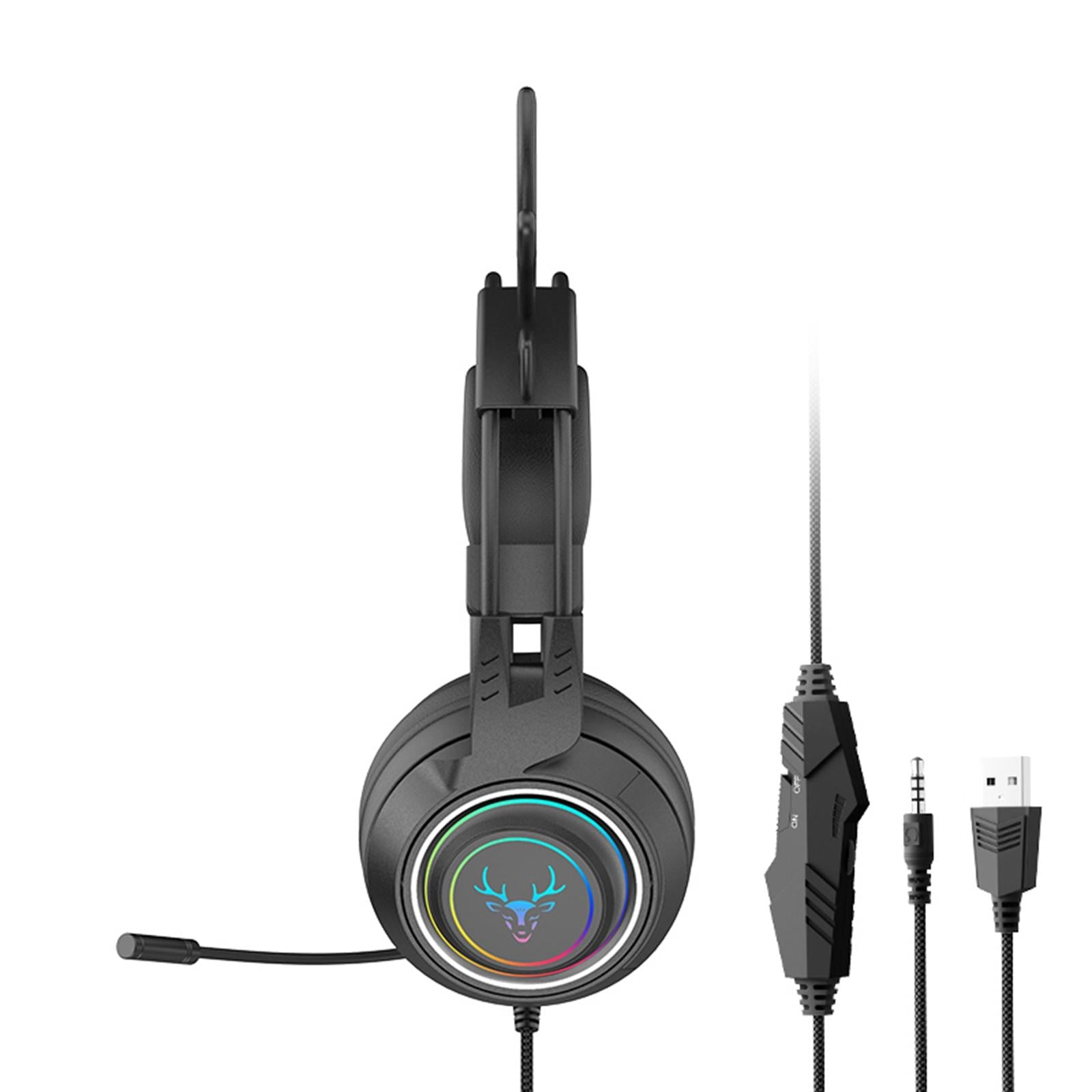 Wired Gaming Headset with Microphone 3.5mm USB Lightweight for Tablet Laptop Black