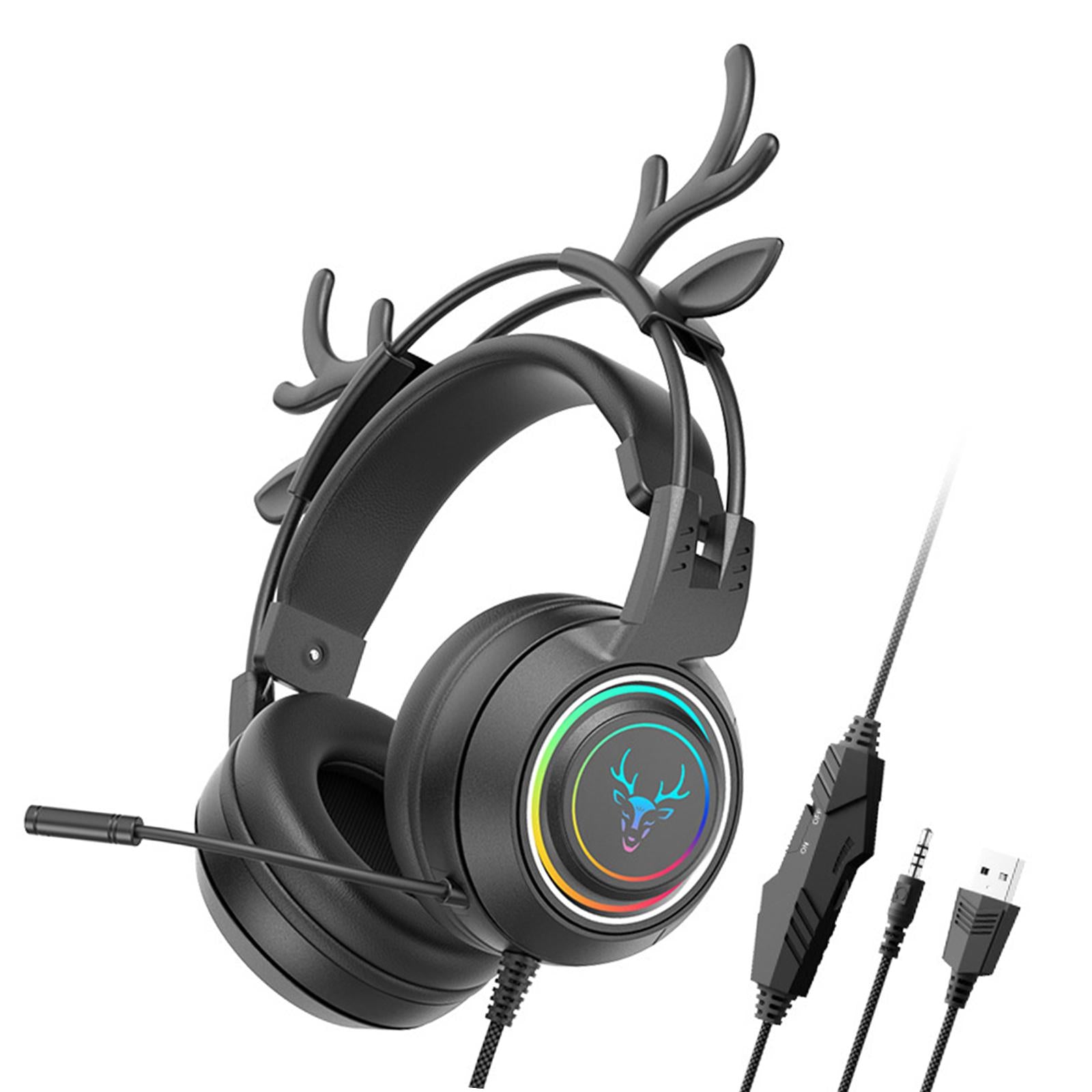 Wired Gaming Headset with Microphone 3.5mm USB Lightweight for Tablet Laptop Black