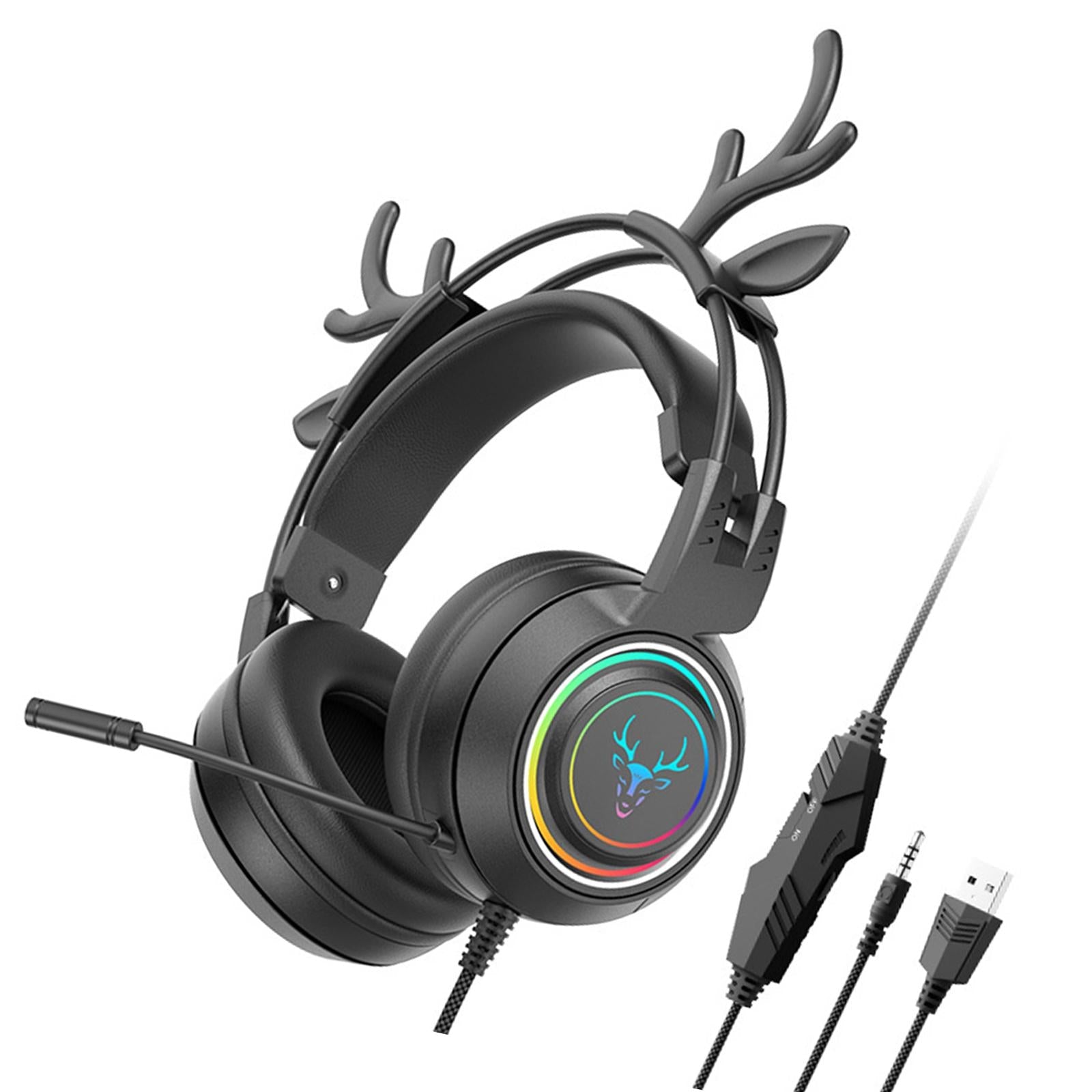 Wired Gaming Headset with Microphone 3.5mm USB Lightweight for Tablet Laptop Black