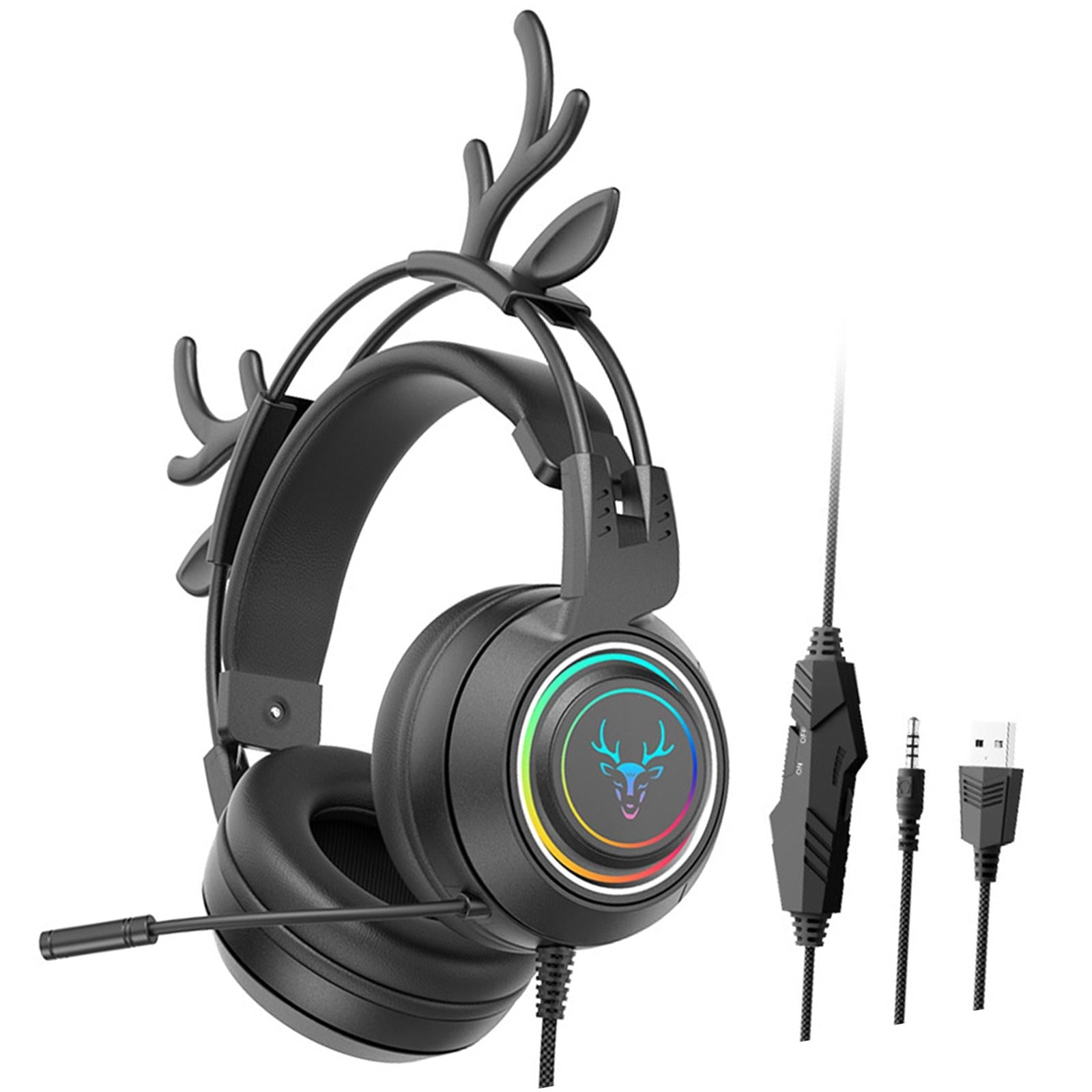 Wired Gaming Headset with Microphone 3.5mm USB Lightweight for Tablet Laptop Black