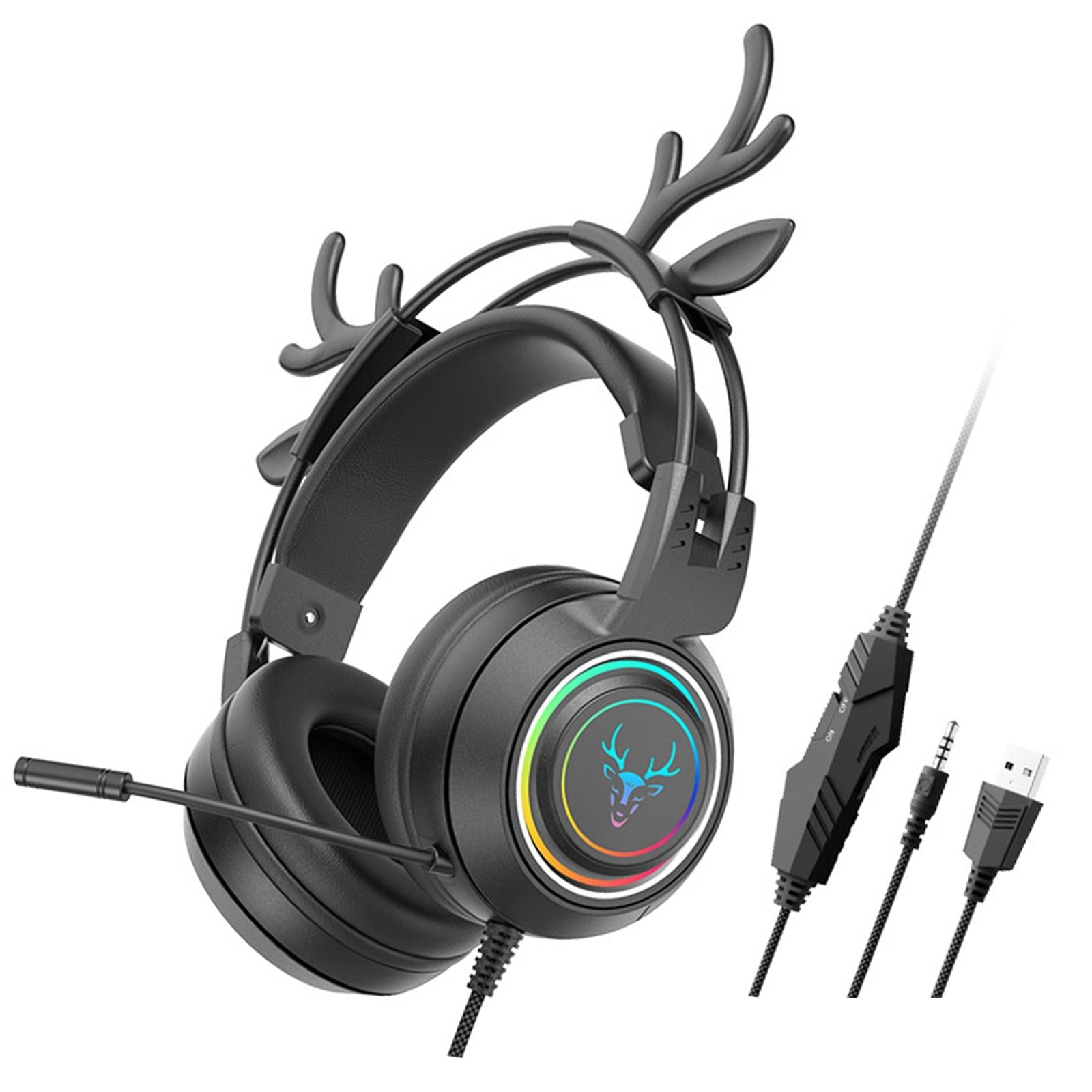 Wired Gaming Headset with Microphone 3.5mm USB Lightweight for Tablet Laptop Black