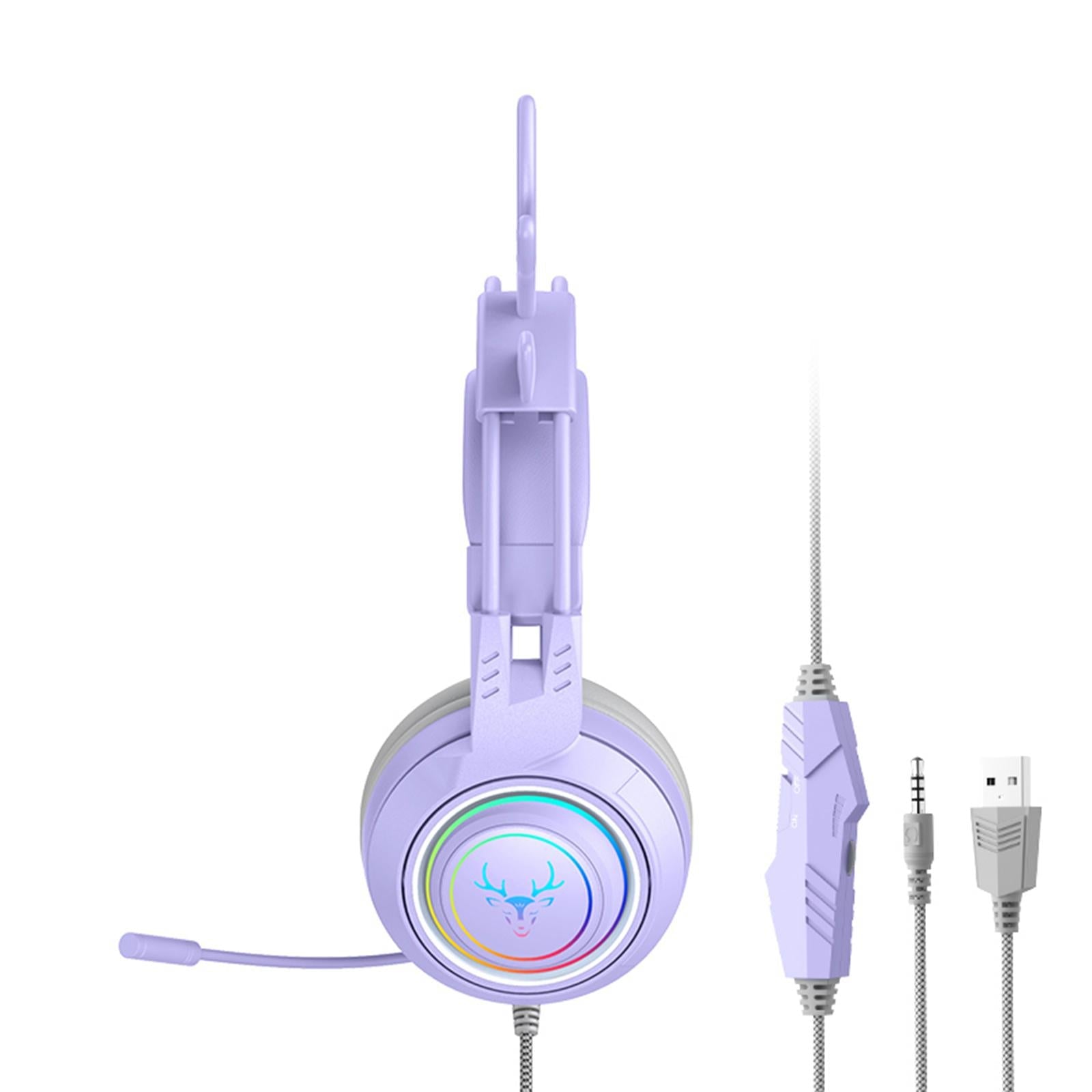 Wired Gaming Headset with Microphone 3.5mm USB Lightweight for Tablet Laptop Purple