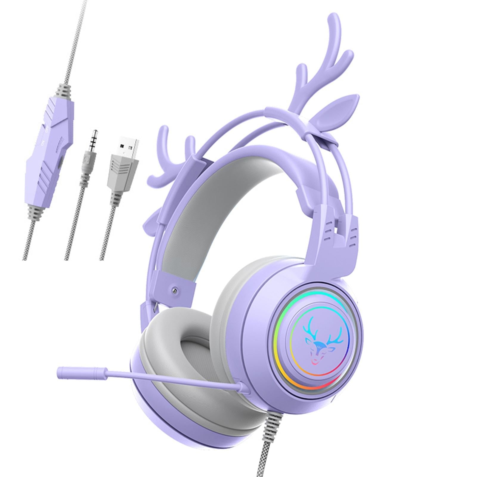 Wired Gaming Headset with Microphone 3.5mm USB Lightweight for Tablet Laptop Purple