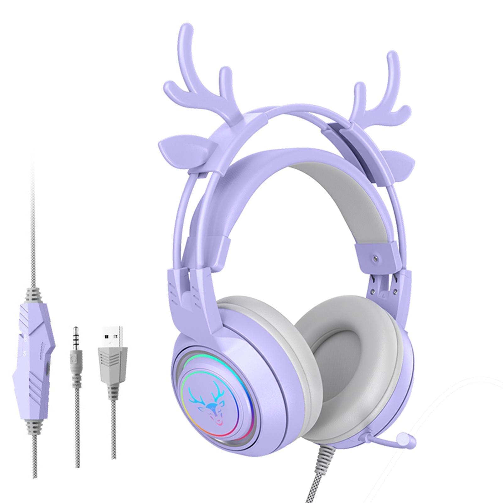 Wired Gaming Headset with Microphone 3.5mm USB Lightweight for Tablet Laptop Purple