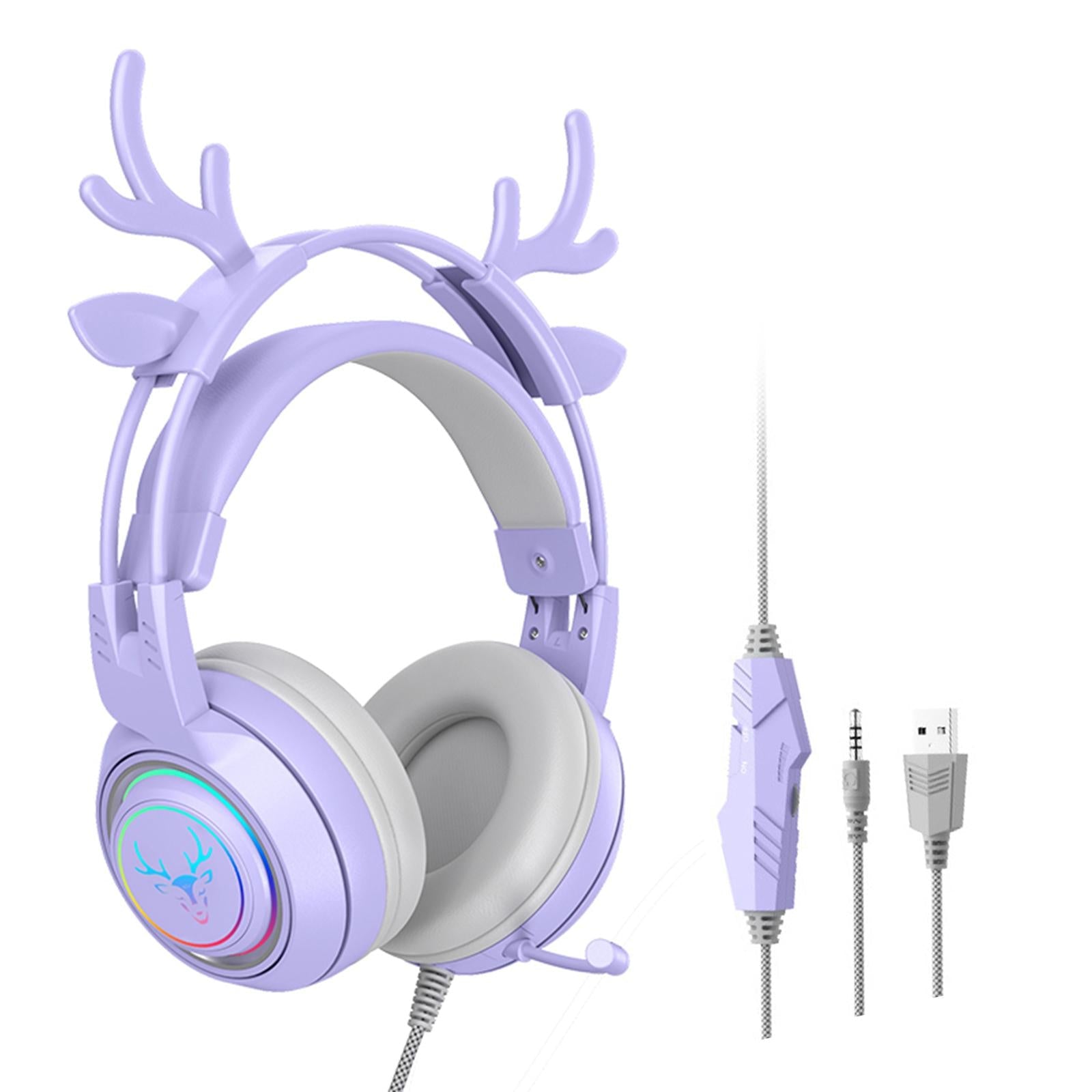 Wired Gaming Headset with Microphone 3.5mm USB Lightweight for Tablet Laptop Purple