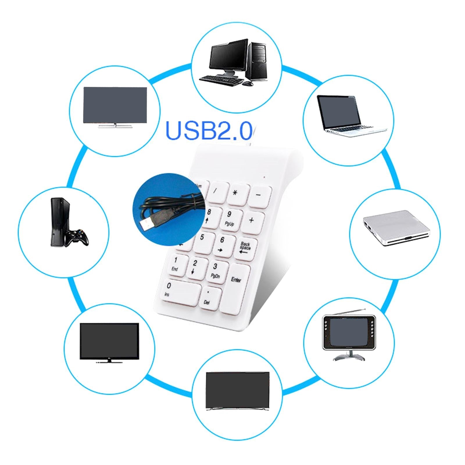 Wired USB Numeric Keypad 18 Keys Anti Slip Easily Carry White