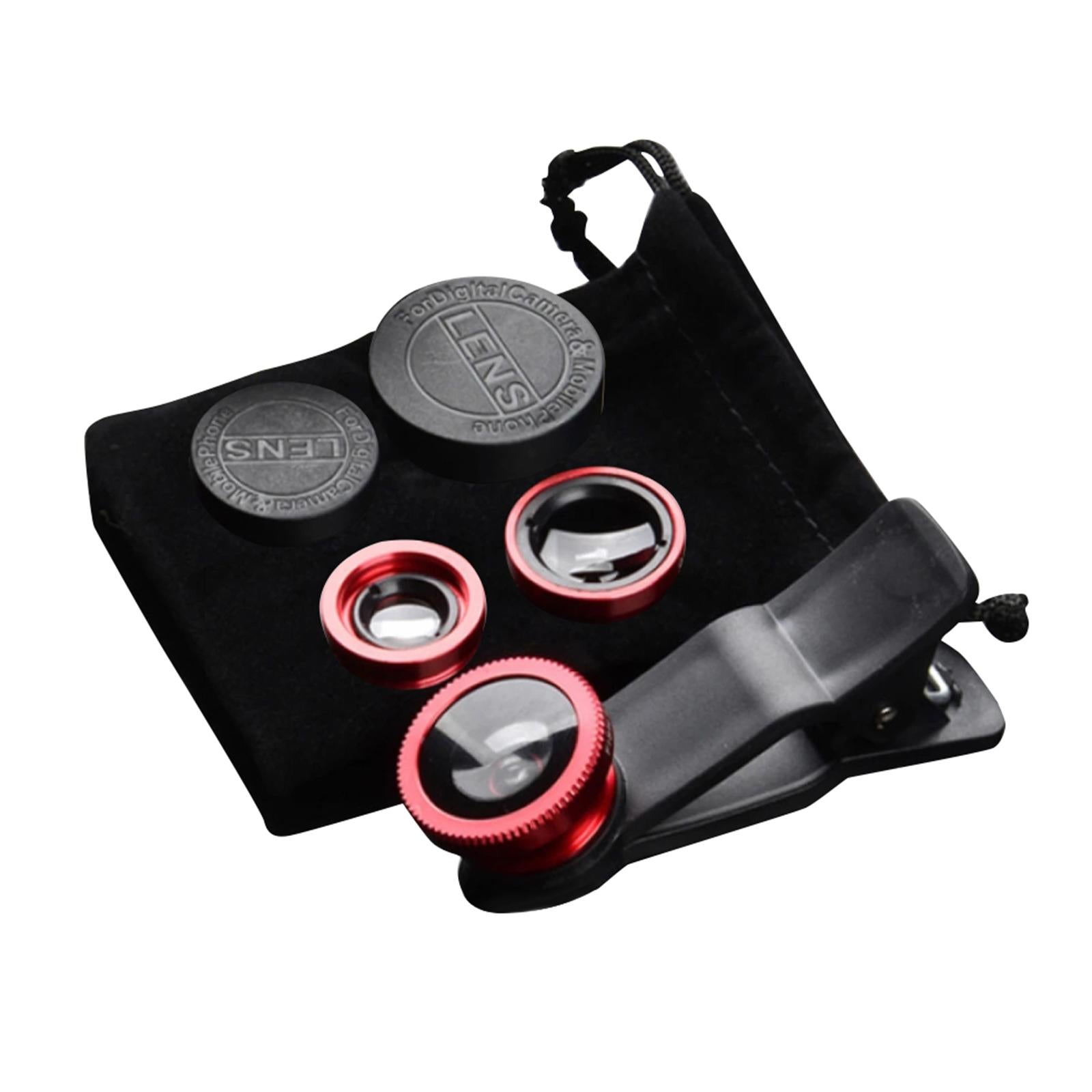 Universal Phone Lens Three Lens Phone Camera Lens Kits for Photo Cameras Red