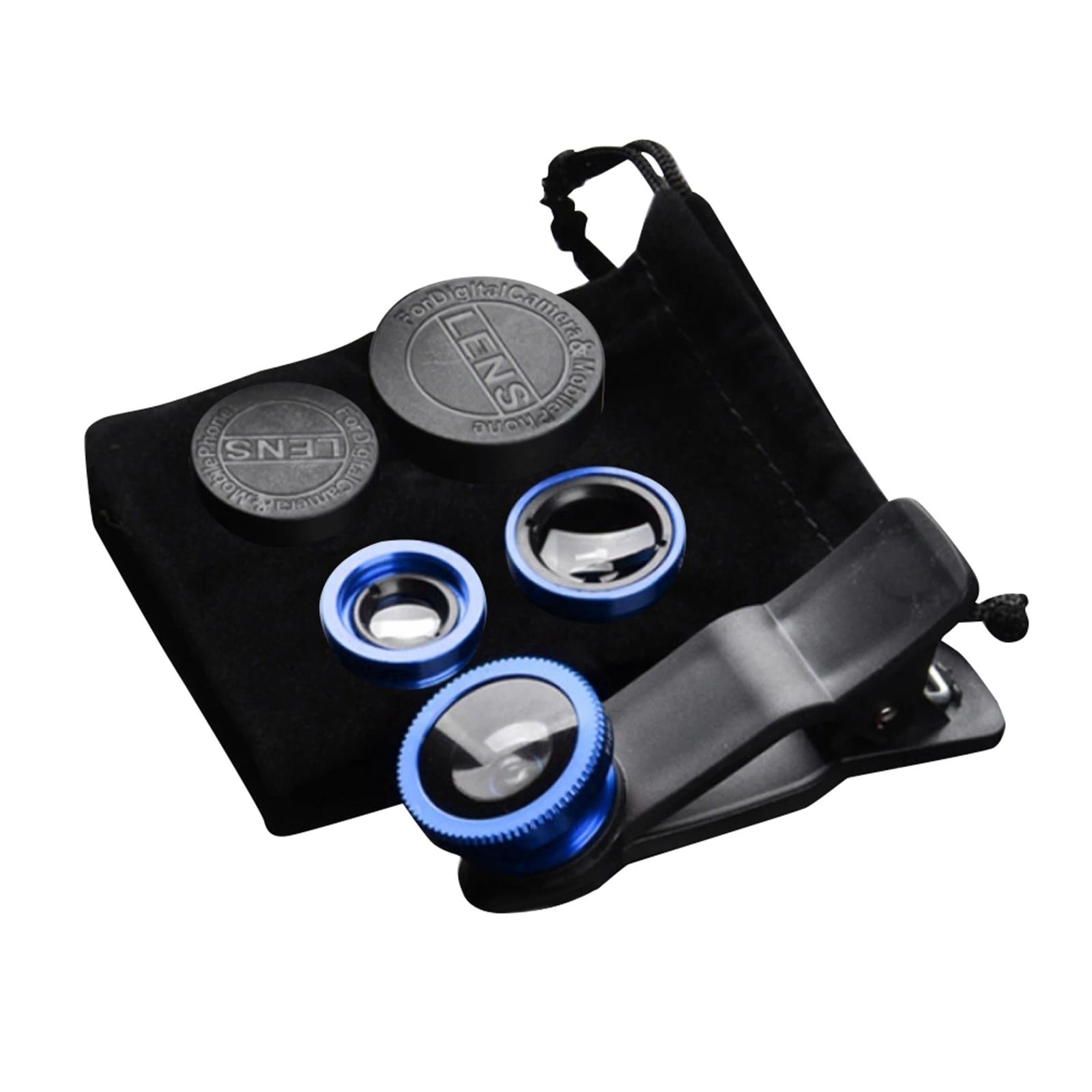 Universal Phone Lens Three Lens Phone Camera Lens Kits for Photo Cameras Blue