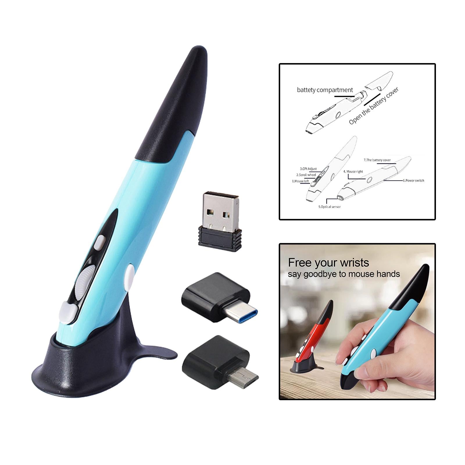 2.4G Wireless Mouse Pen Handwriting for Notebook Phone Laptop Blue