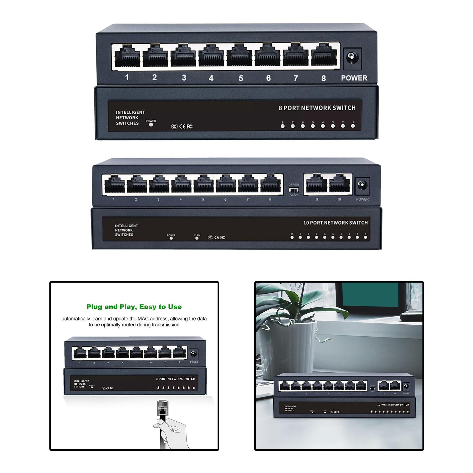 8 Port Gigabit Ethernet Switch Home Network Hub 1000Mbps for Home Dormitory