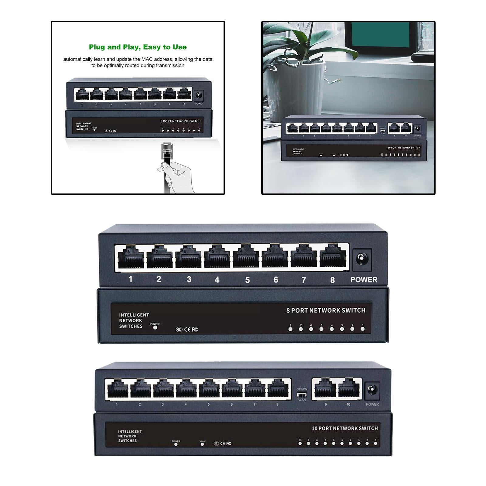 8 Port Gigabit Ethernet Switch Home Network Hub 1000Mbps for Home Dormitory